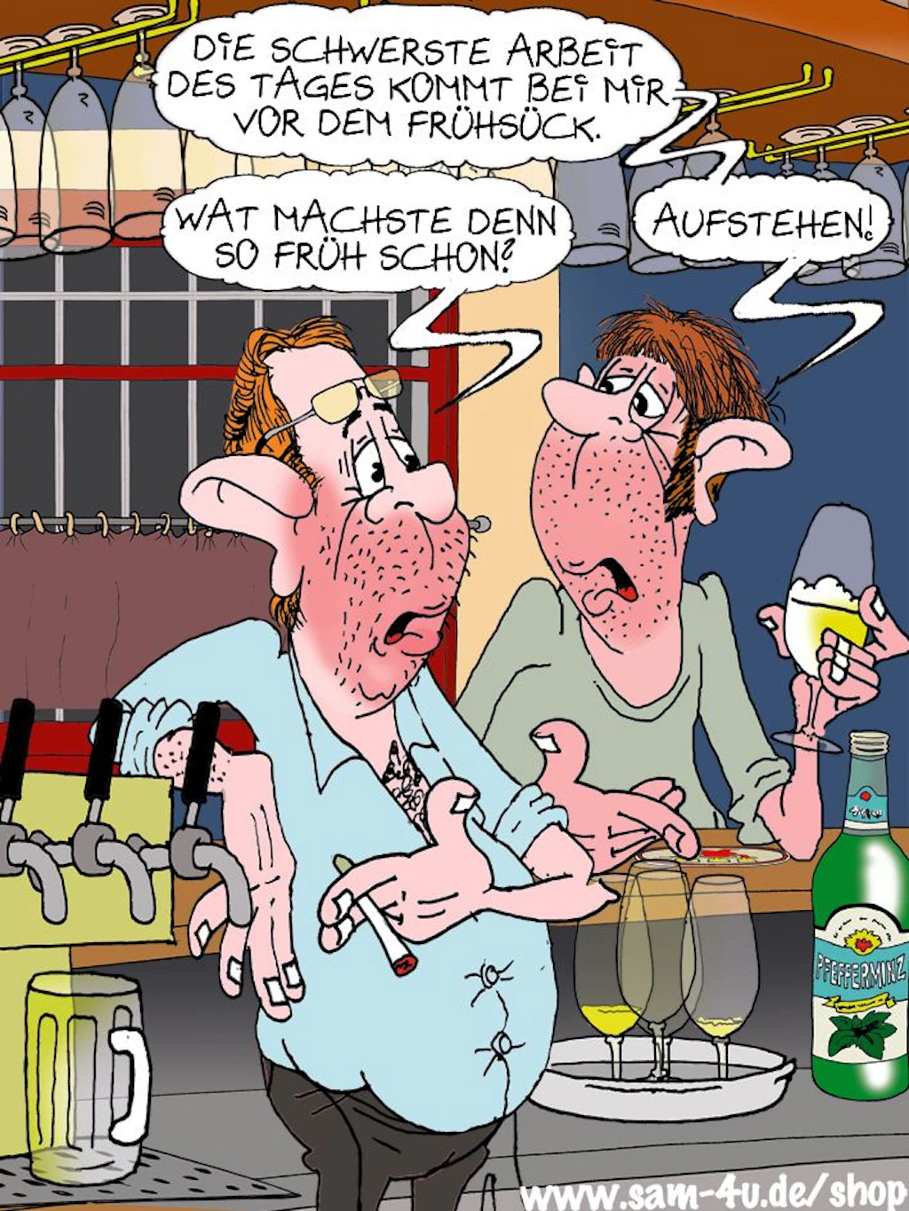 Der Cartoon des Tages kommt jeden Tag von unserem Zeichner Sam Paff aus Berlin. Er hat einen festen Platz in der Rubrik Witz des Tages.