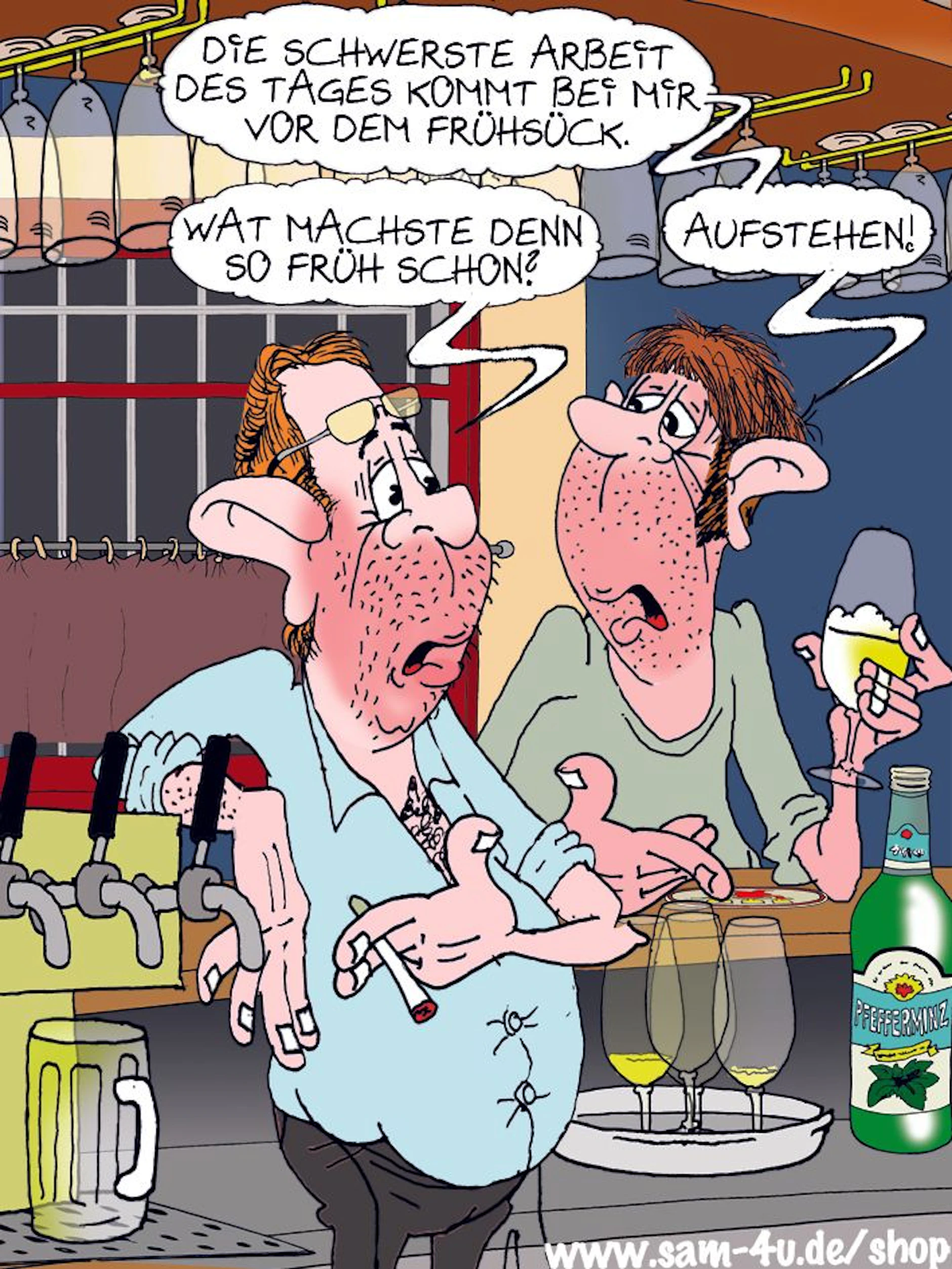 Der Cartoon des Tages kommt jeden Tag von unserem Zeichner Sam Paff aus Berlin. Er hat einen festen Platz in der Rubrik Witz des Tages.