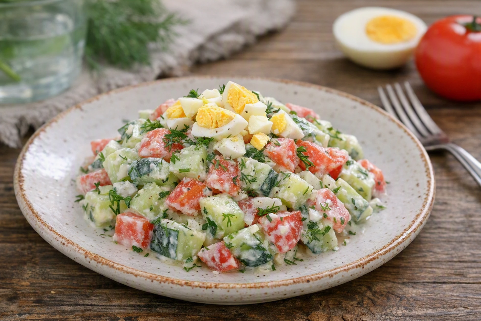 Dieser frische Gurken-Tomaten-Salat ist perfekt gegen die Hitze. Ein leckeres frisches Gericht für alle, die im Sommer keinen großen Appetit haben.