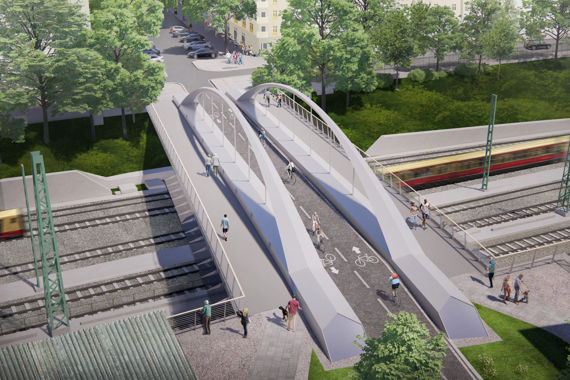 47 Meter lang, 10,40 Meter breit, für Fußgänger und Radfahrer: So soll die neue Schönfließer Brücke in Prenzlauer Berg aussehen.