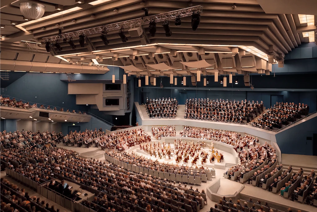 Visualisierung des neuen Saal 1 im ICC: Das stillgelegte Berliner Raumschiff soll wieder Ort für Konzerte, Kultur und große Veranstaltungen werden.