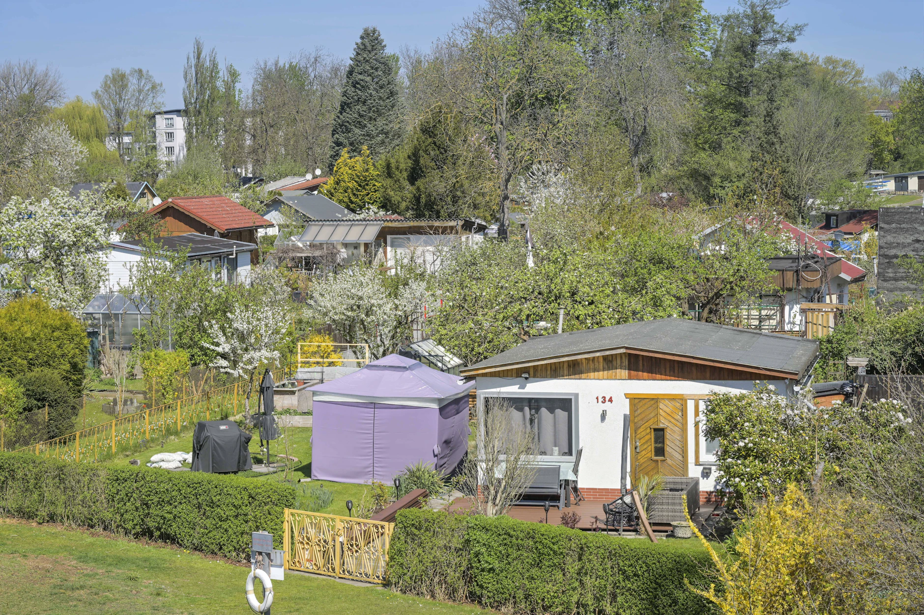 Die Schrebergärten auf der Baumgarteninsel in Köpenick. Auch hier werden größere Grundstücke bei Neuverpachtung künftig aufgeteilt.