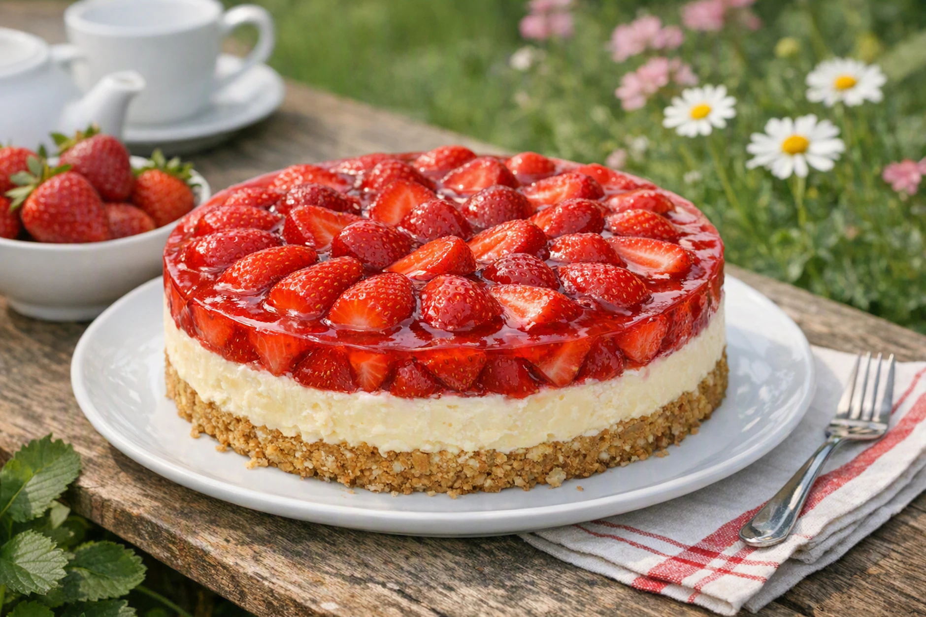 Der Erdbeerkuchen ohne Backen ist nicht nur schnell gemacht, sondern auch eine chter Hingucker und perfekt für das heißeste Wochenende des Jahres (bisher).