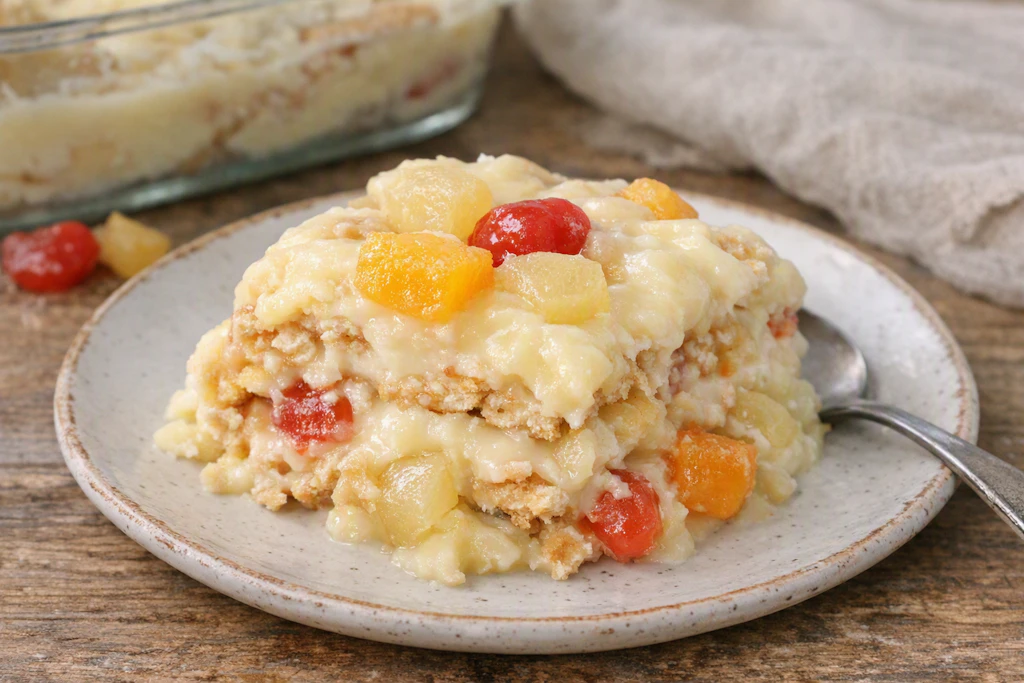 Tutti Frutti ist das Tiramisu der DDR. Wenn die Butterkekse zwischen Pudding und Früchten richtig schön durchgeweicht sind, ist der Nachtisch genau richtig.