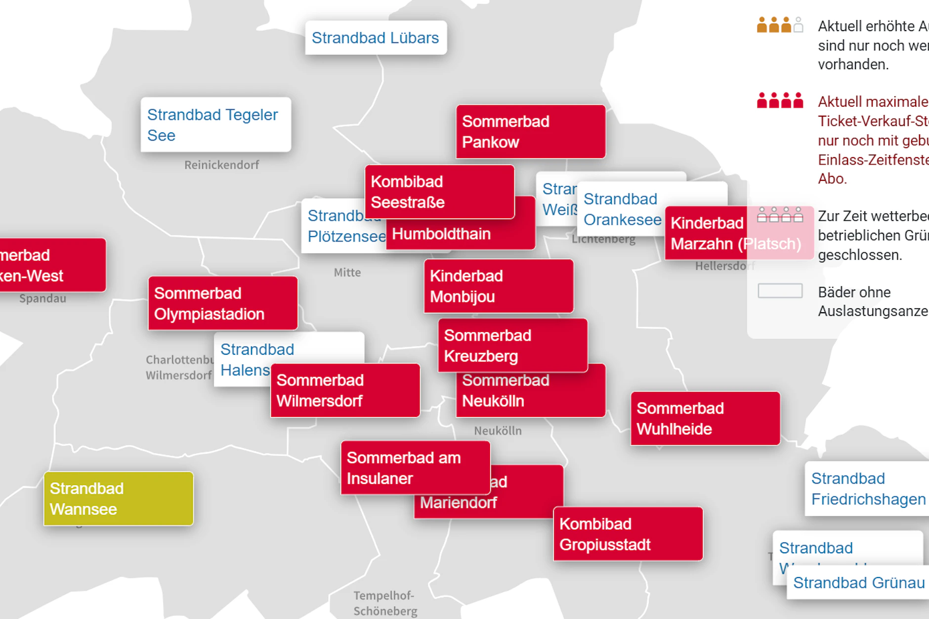 Rot fast überall! In Berlin waren die Freibäder Samstagmittag ausverkauft.