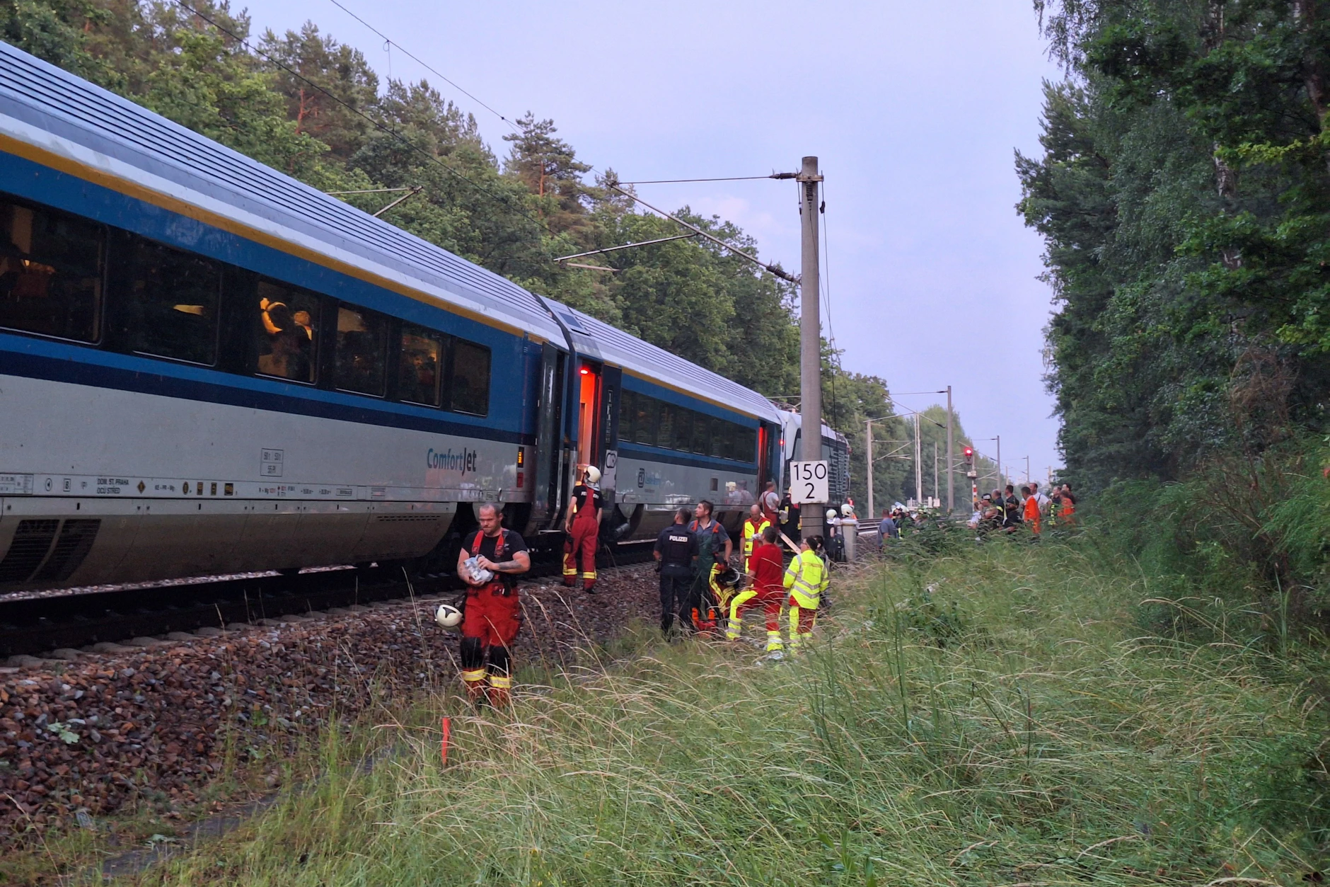 Ein Baum war bei Sturm auf die Oberleitung gefallen, der Zug verlor seinen Fahrstrom.