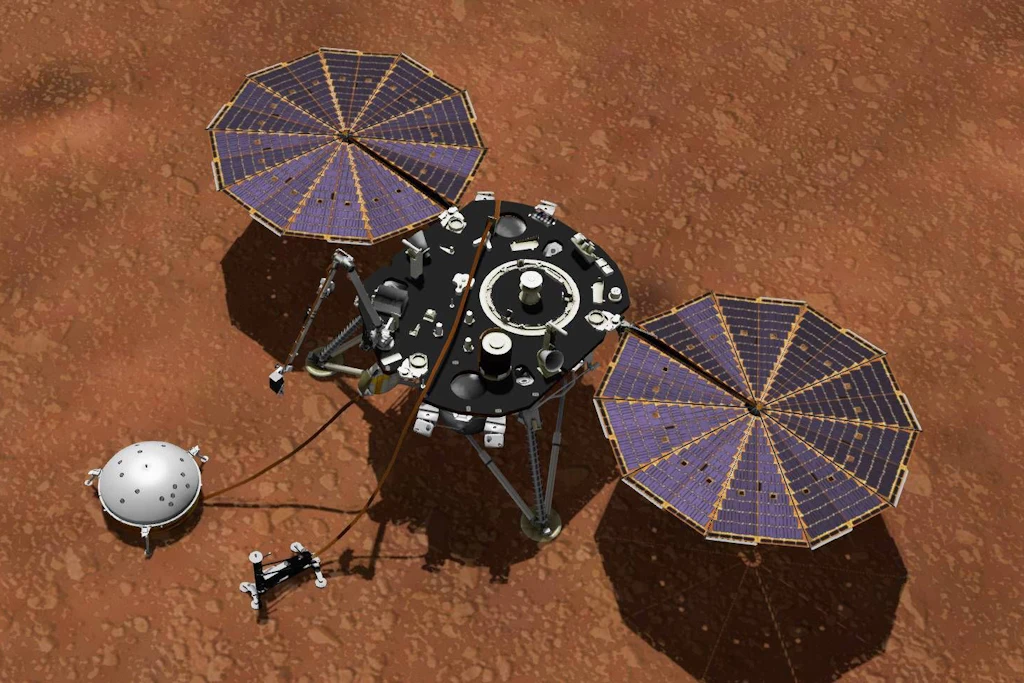 Die Nasa-Sonde InSight horchte mit ihrem Seismometer in den Mars hinein. Ihre Daten sind die Grundlage der neuen Studie. (Illustration)