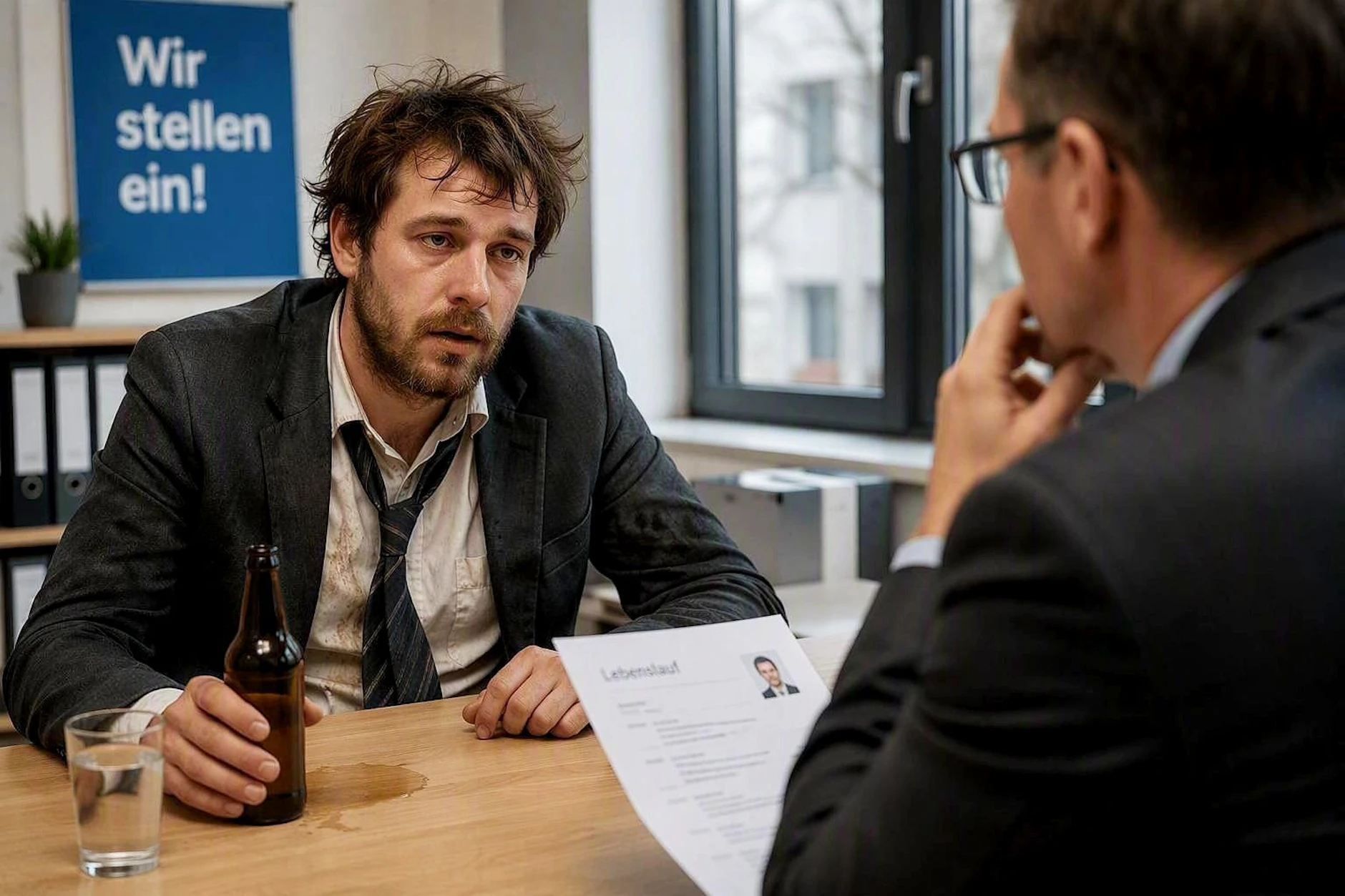 Alkoholisiert und derangiert: Wer so zum Bewerbungsgespräch erscheint, riskiert Abzüge bei der Grundsicherung.