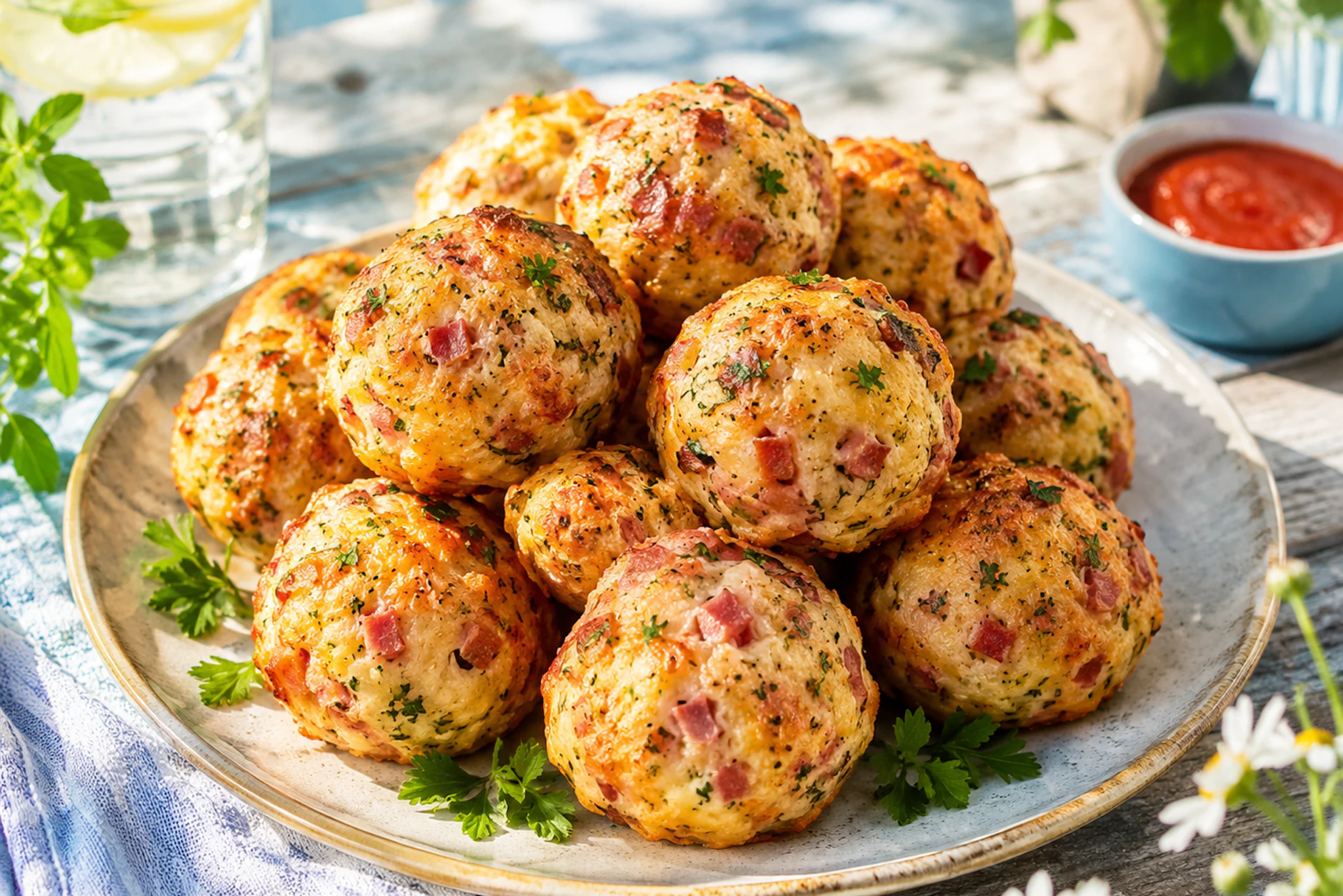 Leckere Pizzabällchen sind der perfekte Snack für den Sommer. Mit einem Dip und noch warm genossen sind diese kleinen Bälle wirklich unfassbar lecker.