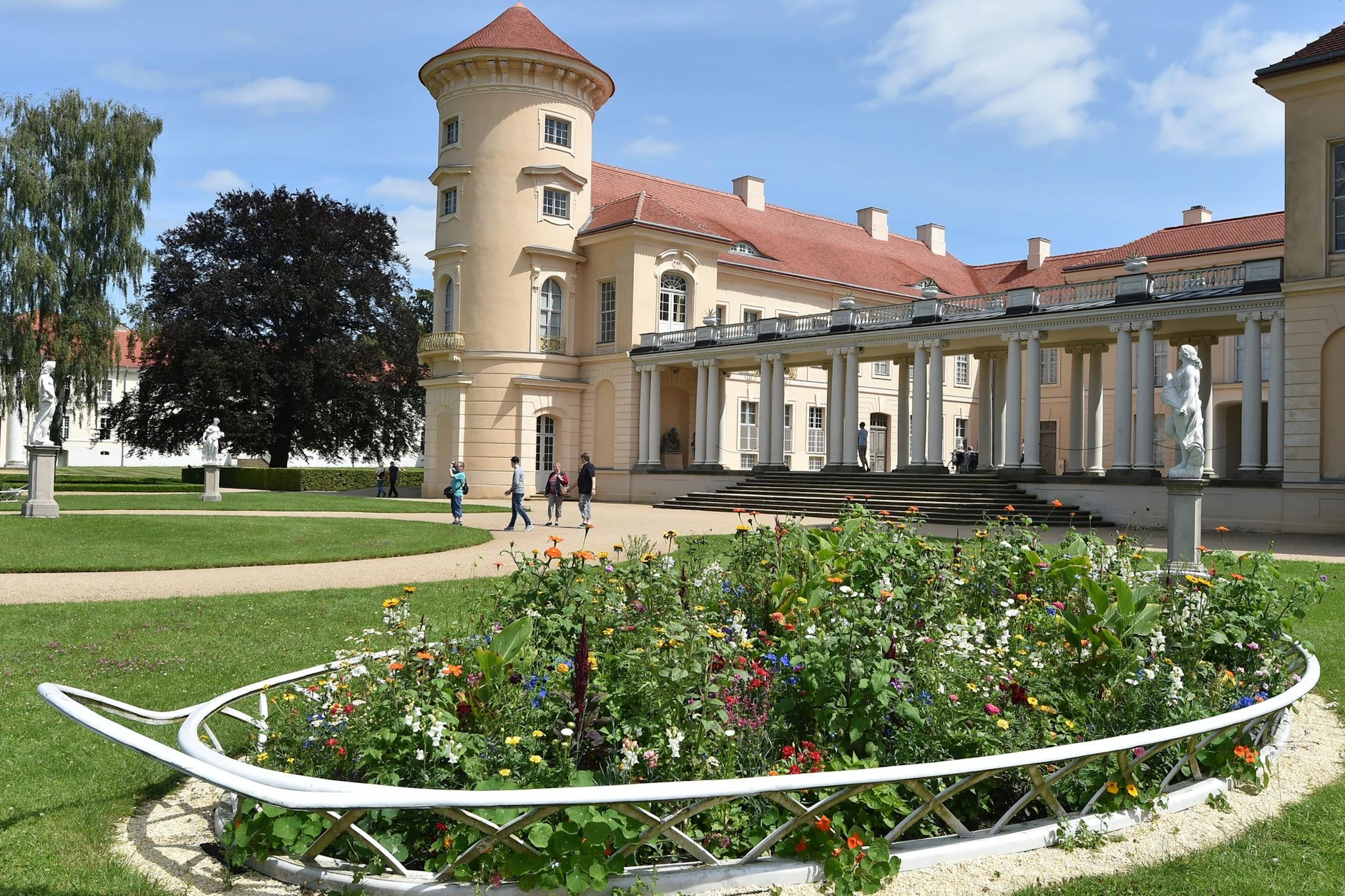 Das ist Sheldons Revier: Mit Sommerblumen bepflanzt ist die Rabatte vor dem Schloss in Rheinsberg.