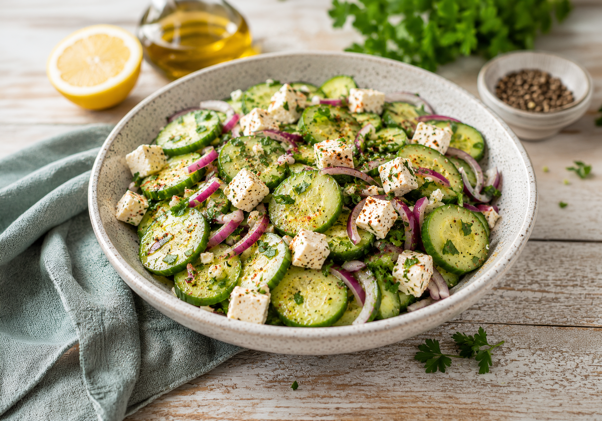 Sommerlicher Gurken-Feta-Salat: Dieser Gurkensalat ist gesund und macht süchtig!