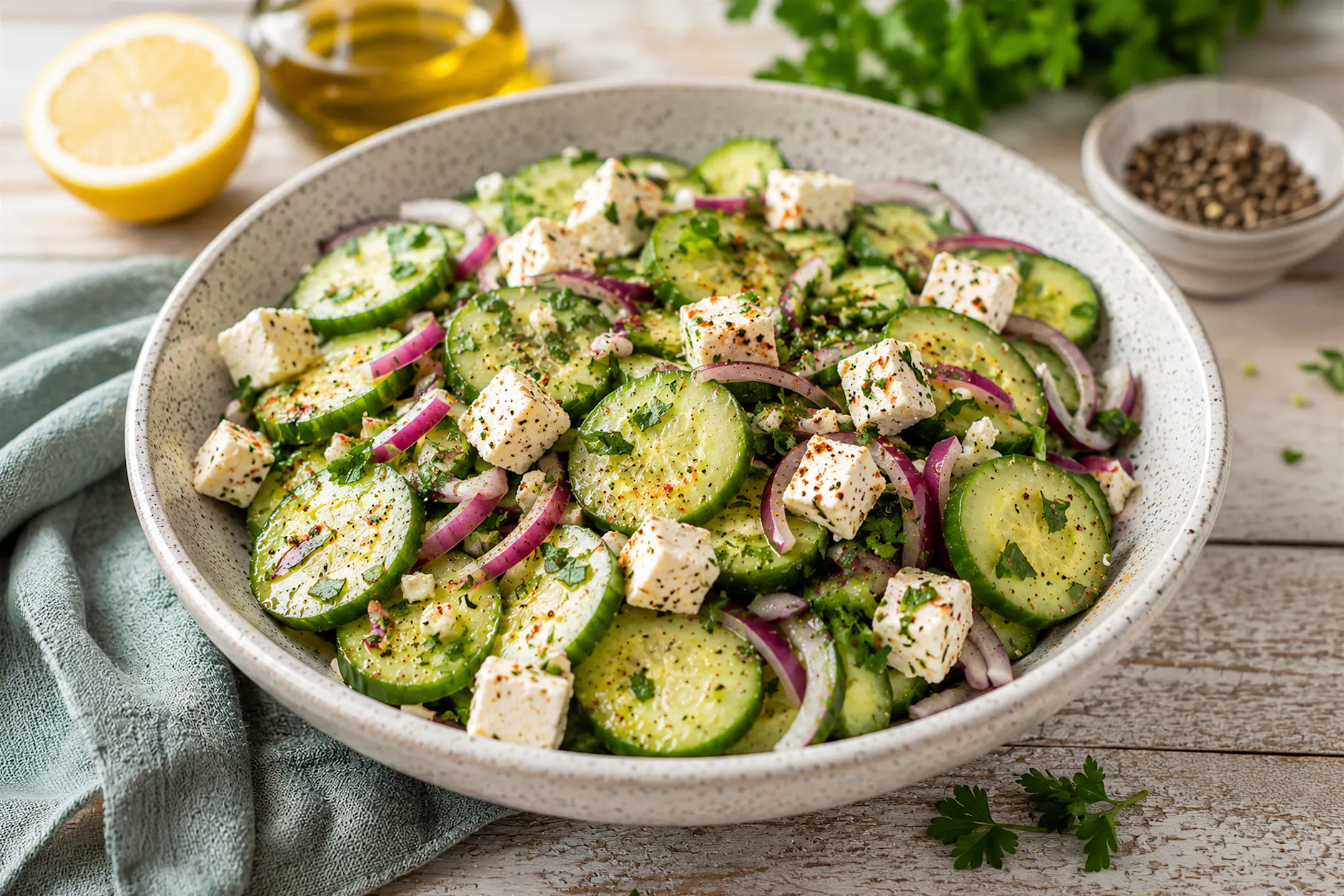 Sommerlicher Gurken-Feta-Salat: Dieser Gurkensalat ist gesund und macht süchtig!