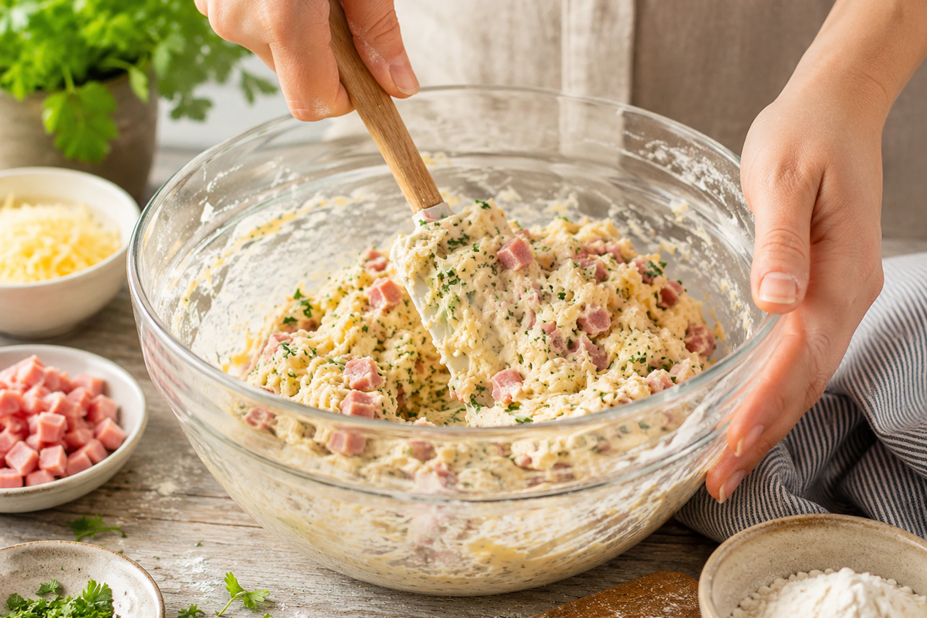 Aus den einzelnen Zutaten wird eine schnelle Masse zusammengerührt, diese dann zu Pizzabällchen geformt. Der leckere Sommer-Snack ist in Nullkommanichts fertig!