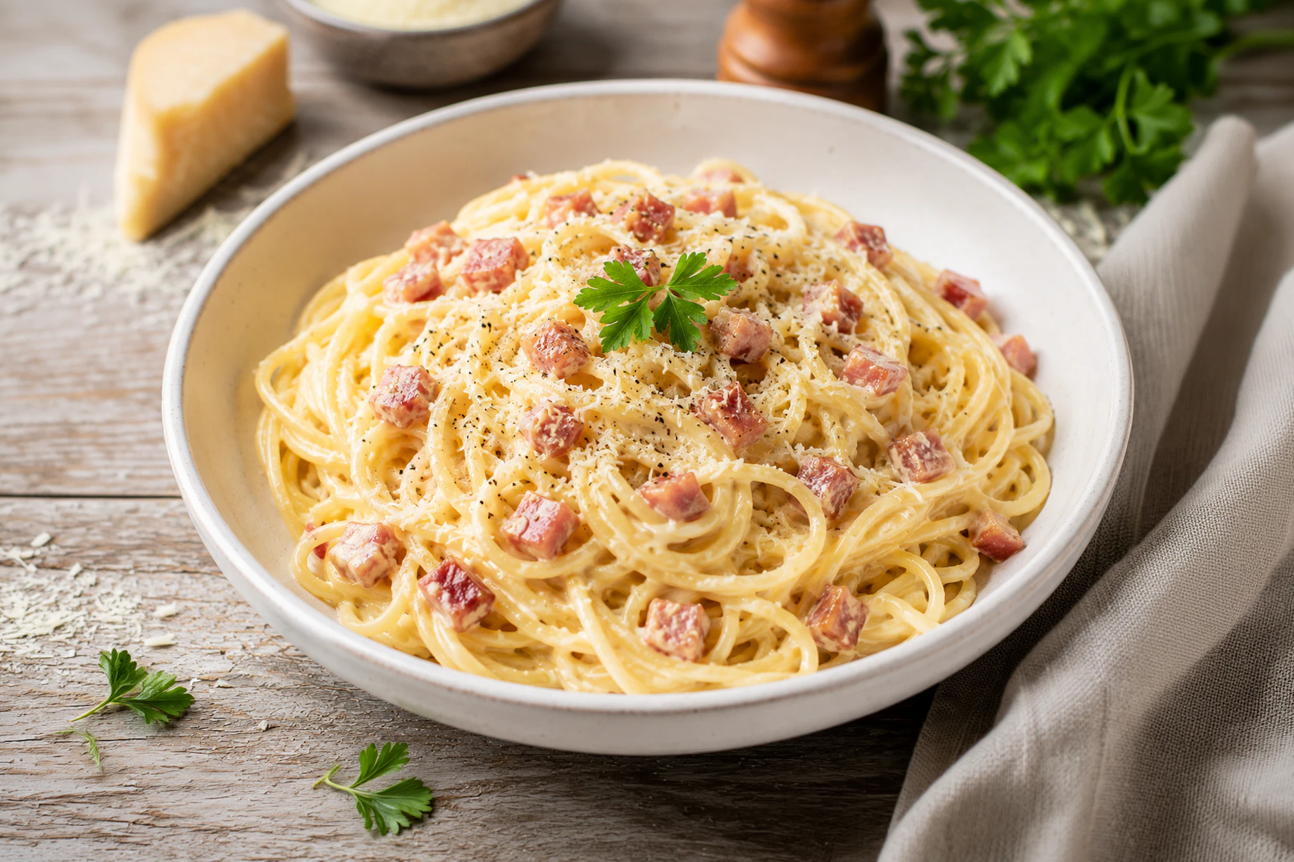 Spaghetti Carbonara ist ein echter Pasta-Klassiker! Wir servieren Ihnen heute ein Rezept für die deutsche Variante mit Sahne, für viele Italiener ein Verstoß gegen die Kochkultur!