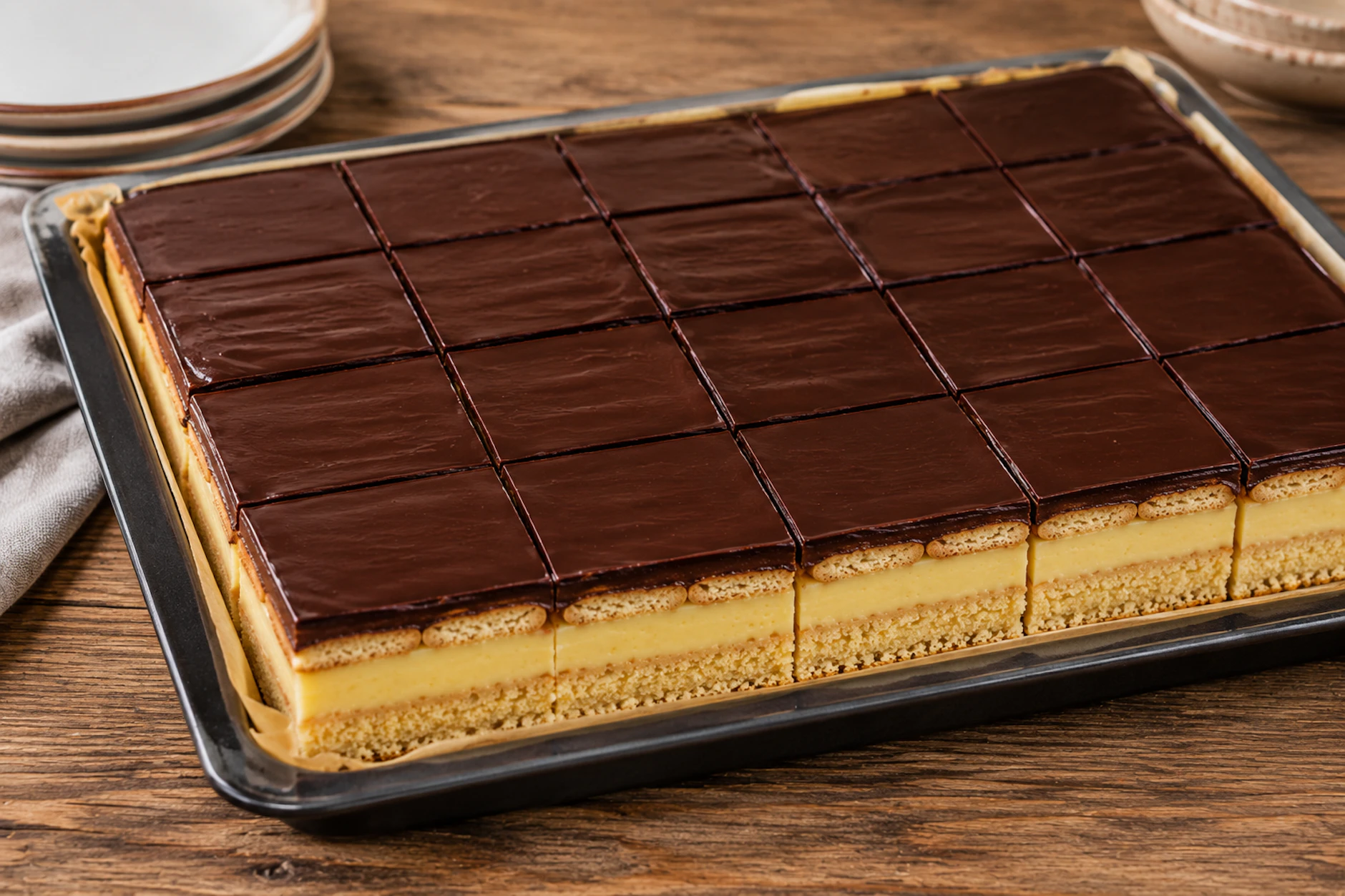 Der Puddingkuchen mit Schokoladenguss sieht einfach toll aus - da bekommt man schon vom Anschauen appetit auf ein saftiges Stück. Probieren Sie das Rezept doch mal aus!