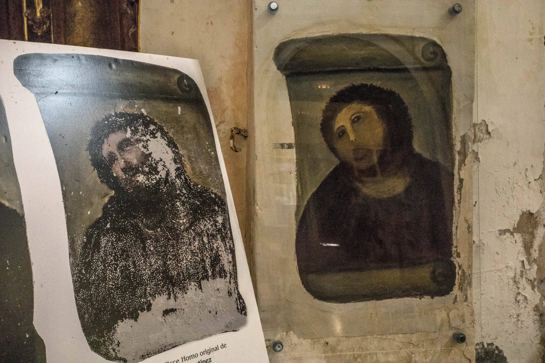 Das „Ecce Homo“-Fresko in Spanien vor und nach der „Restaurierung“ durch eine 81-jährige Hobby-Künstlerin.