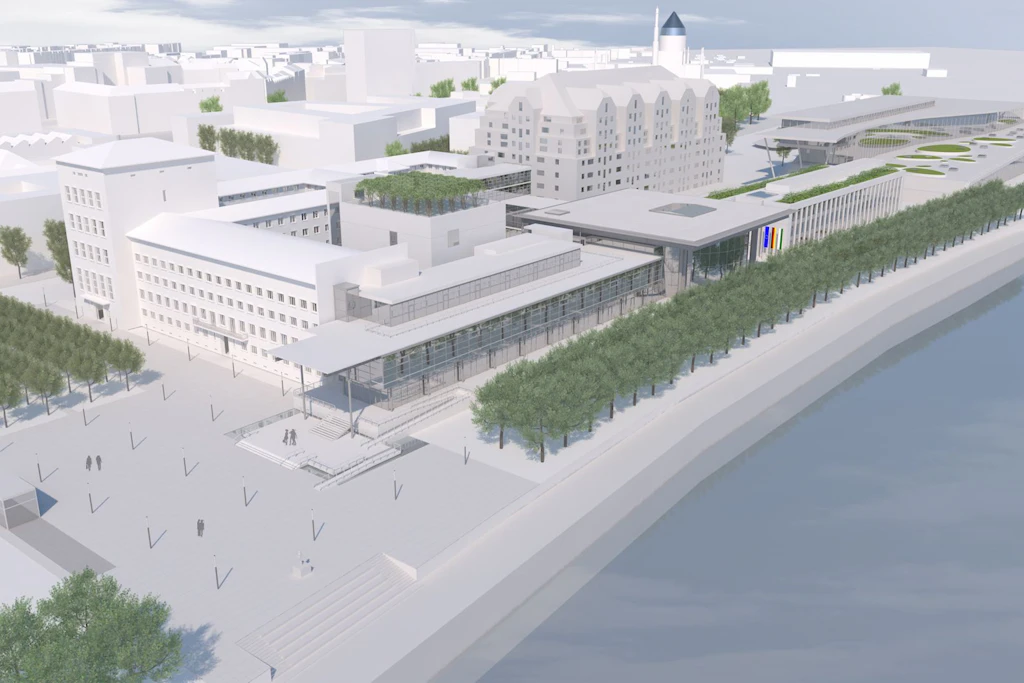 Der sächsische Landtag an der Elbe in Dresden soll größer und moderner werden.