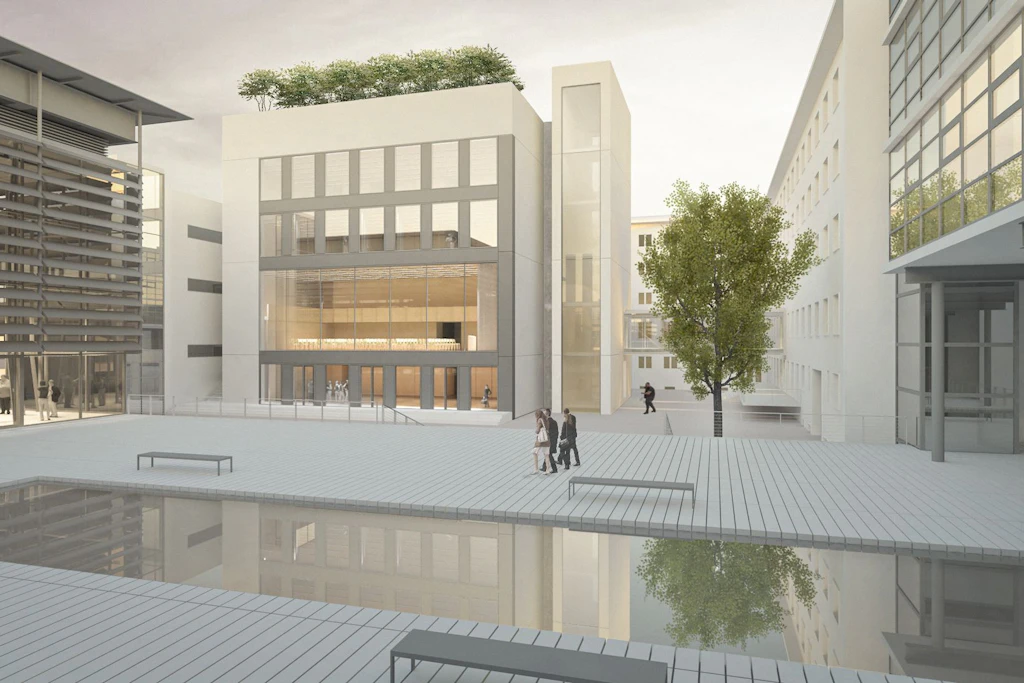 Dieser Kubus wird im Innenhof des Landtags gebaut. Er soll vor allem den gestiegenen Besucherzahlen Rechnung tragen.