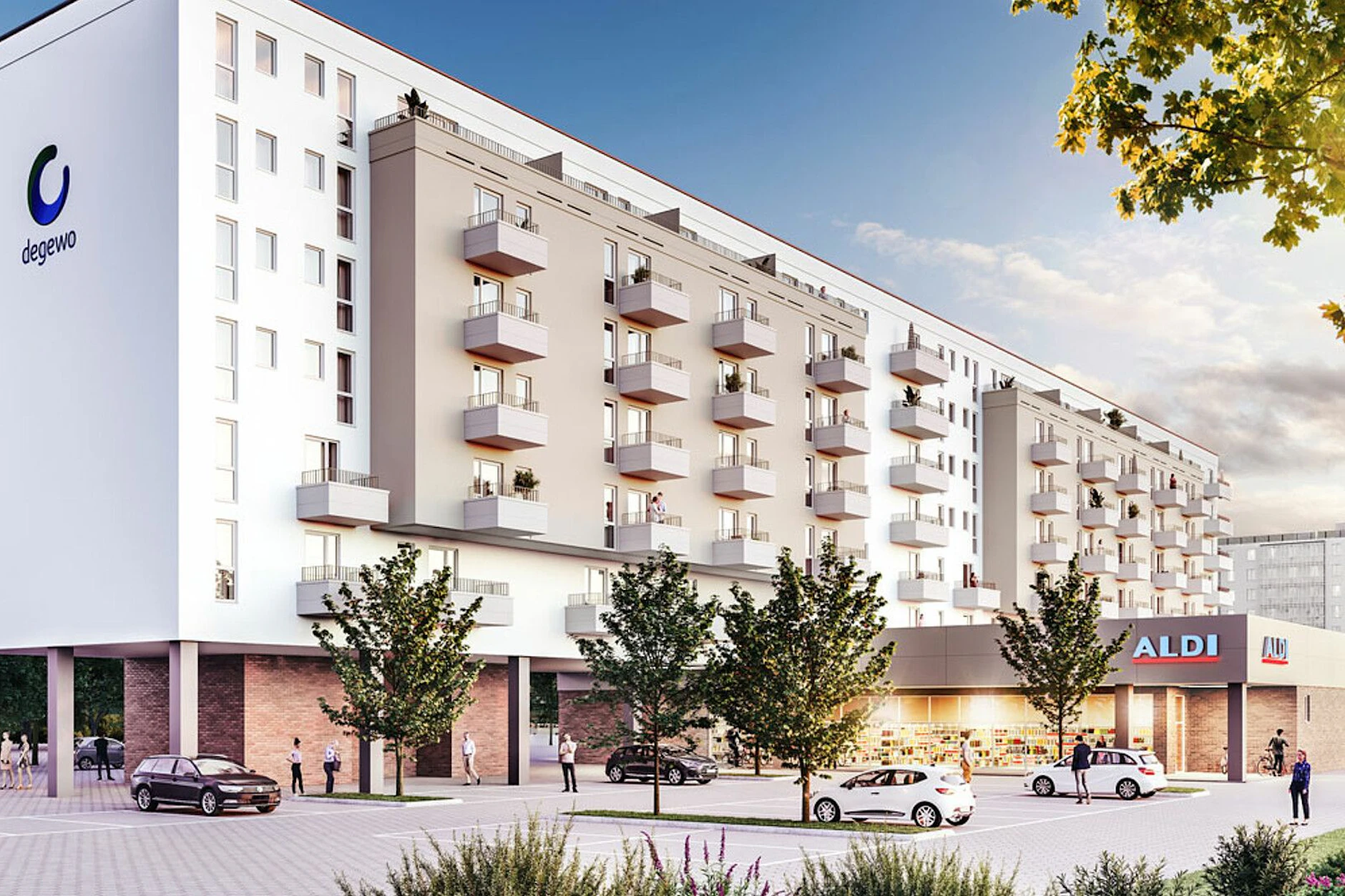 136 neue Wohnungen und ein Aldi-Markt in der Mitte: So sah der Neubau als Animation aus.