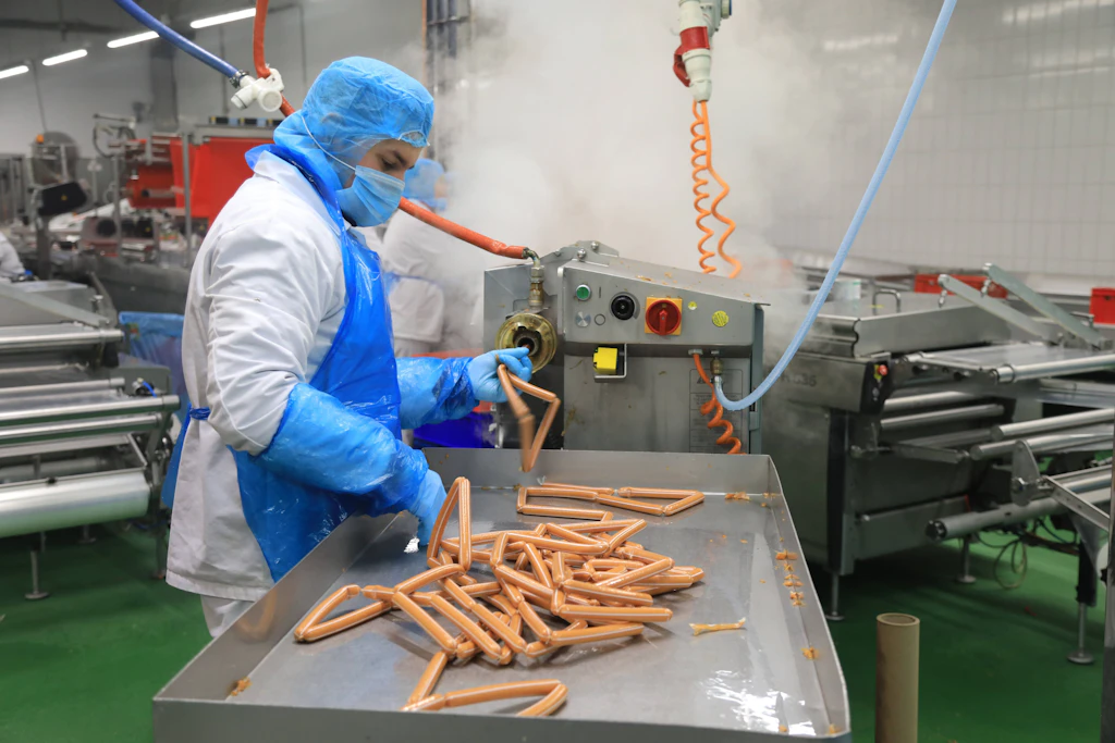 Produktion von Wurst bei der Eberswalder Wurst GmbH in Britz bei Eberswalde in Brandenburg. Der Standort wurde inzwischen geschlossen.