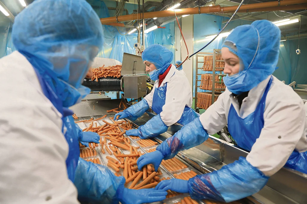Produktion von Wurst bei der Eberswalder Wurst GmbH in Britz bei Eberswalde in Brandenburg.