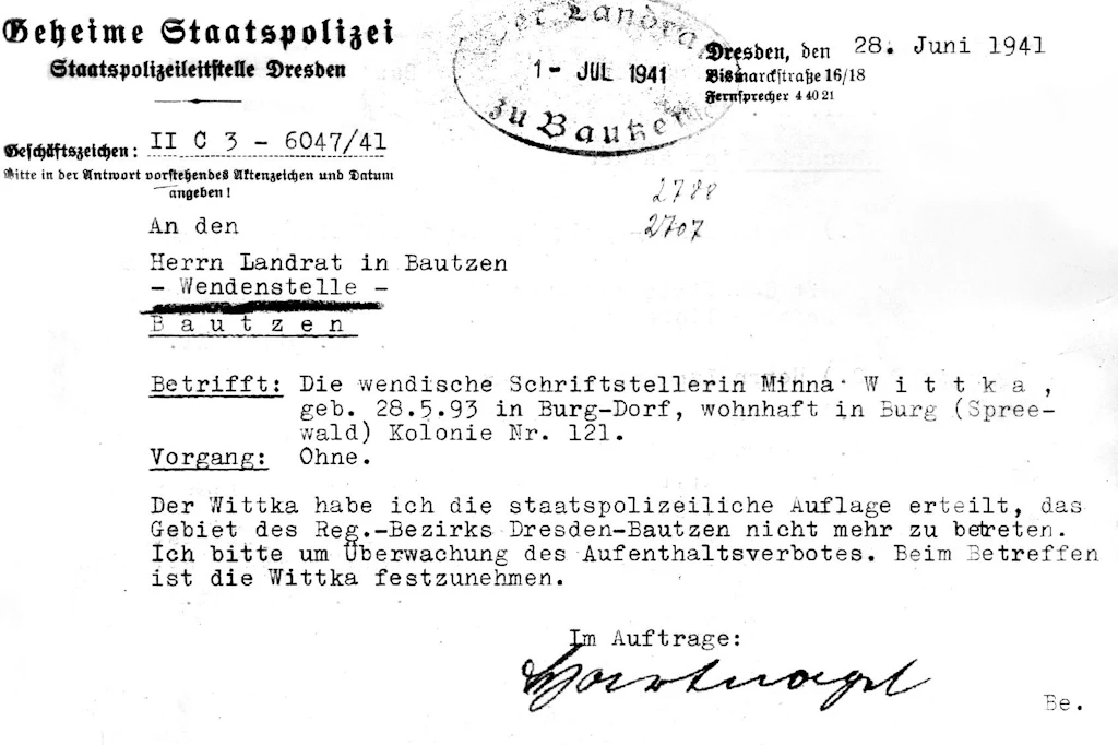 Aufenthaltsverbot der Gestapo mit angedrohter Verhaftung bei Zuwiderhandeln
