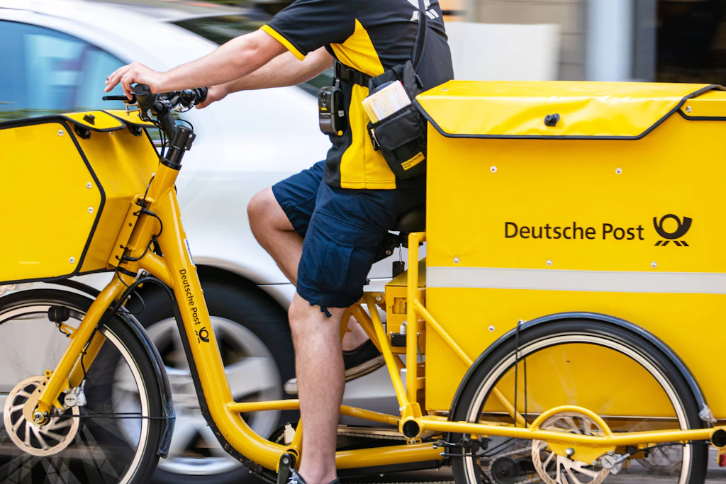 Ein Zusteller der Deutschen Post auf einem Lastenrad. Ob Briefe wirklich pünktlich ankommen, kann die Bundesnetzagentur vorerst nicht wie geplant überprüfen.