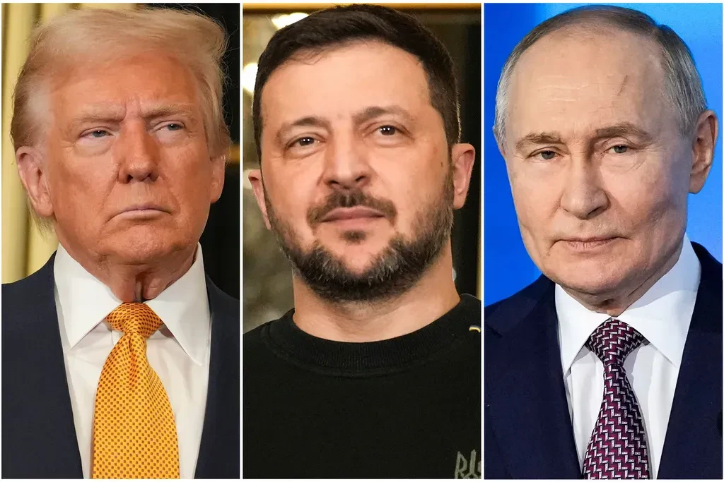 US-Präsident Donald Trump, der ukrainische Präsident Wolodymyr Selenskyj und Kremlchef Wladimir Putin. Am US-Unabhängigkeitstag führte Trump Gespräche mit beiden Staatschefs über den Ukraine-Krieg.