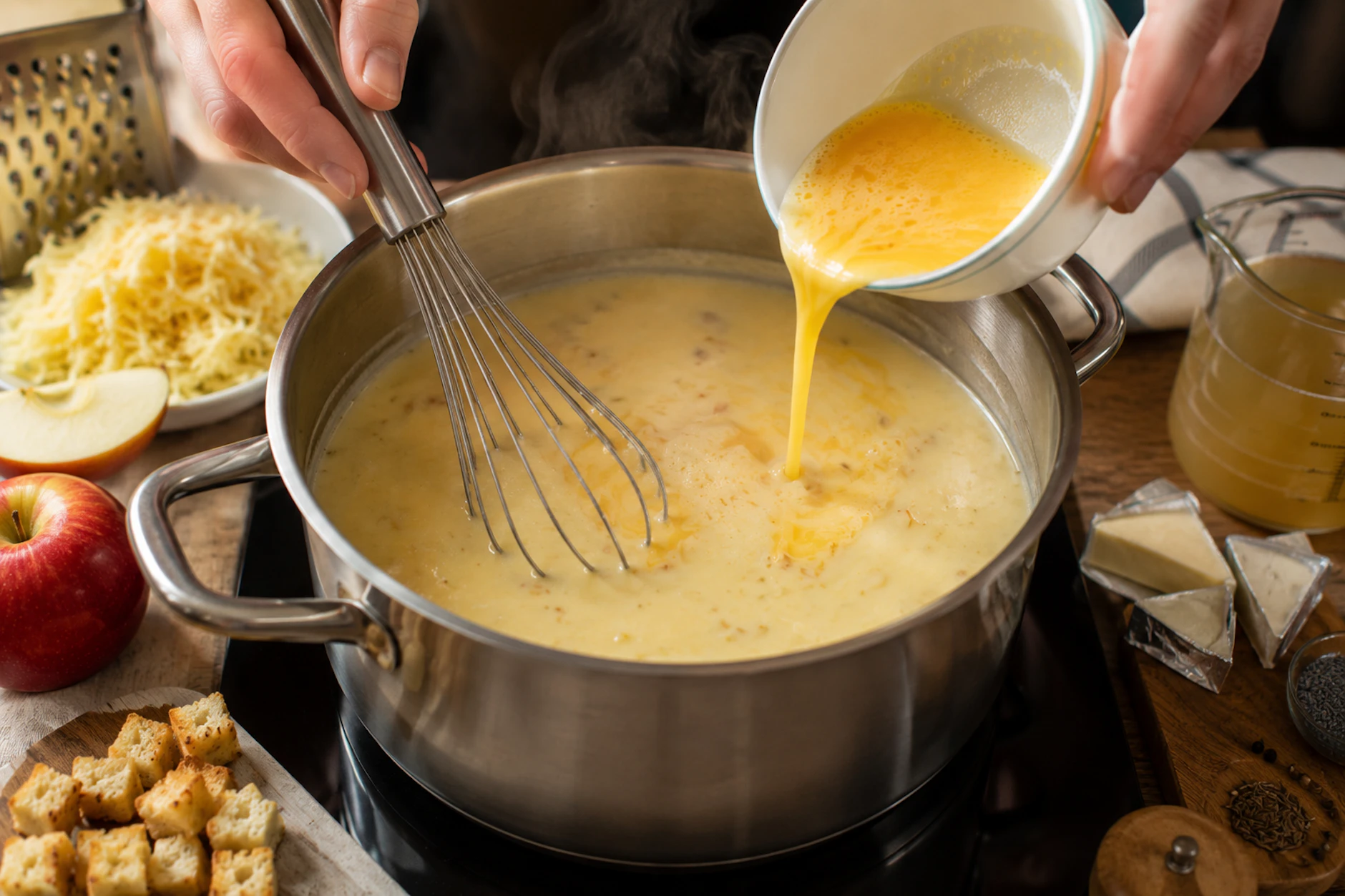 Die Käsesuppe ist schnell gekocht und schmeckt mit den gepfefferten Croutons wirklich großartig. Probieren Sie das Gericht zum Abendbrot mal aus!
