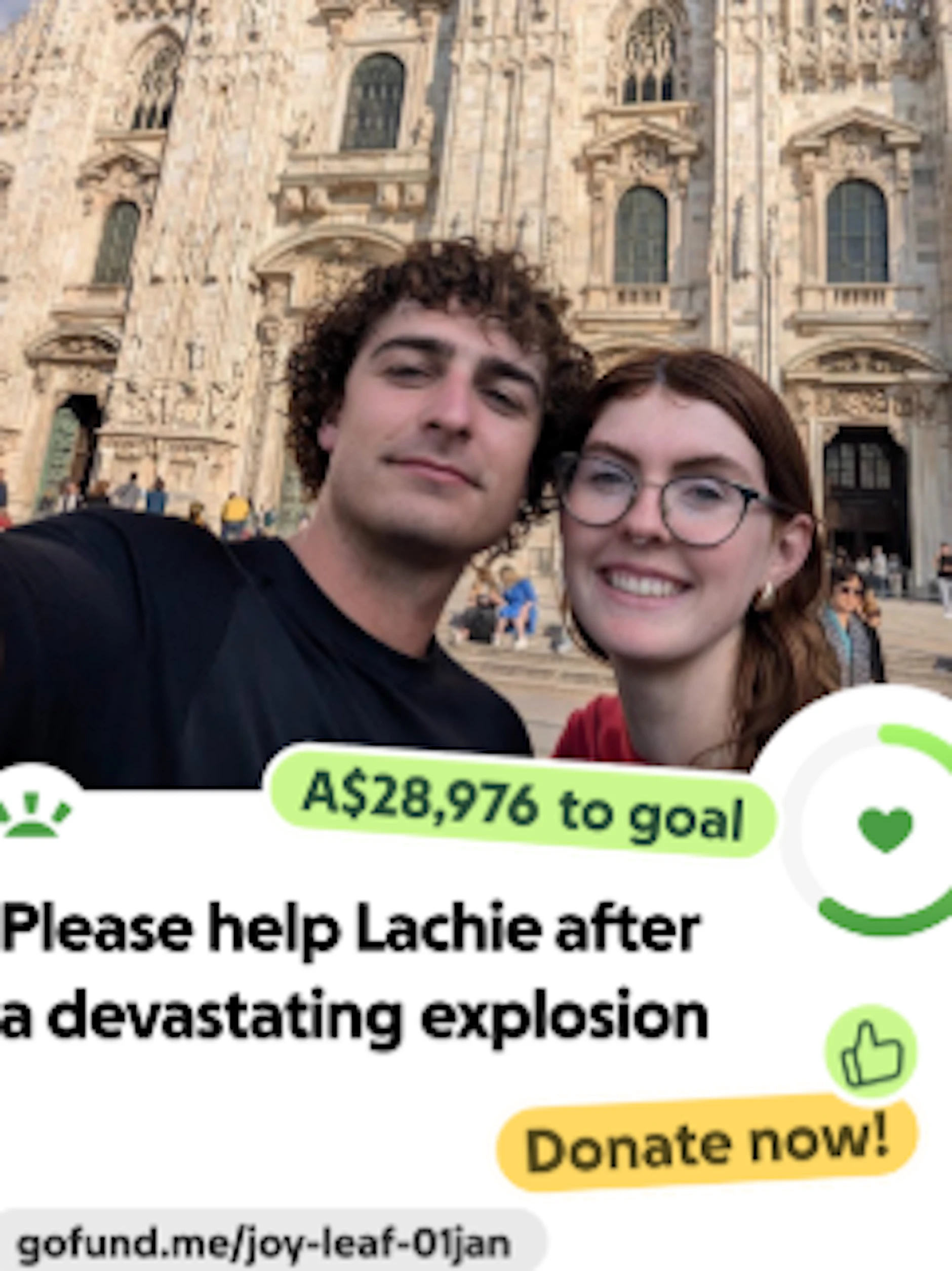 Spenden-Aufruf auf Gofundme für Lachie Perrem. Das Feuer hat auch seine Verlobte obdachlos gemacht.