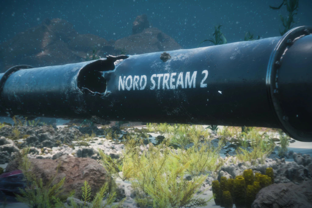 3D-Darstellung der gesprengten Nord-Stream-2-Pipeline: Laut Einschätzung der Bundesanwaltschaft handelte es sich bei der Zerstörung um ein Kriegsverbrechen.