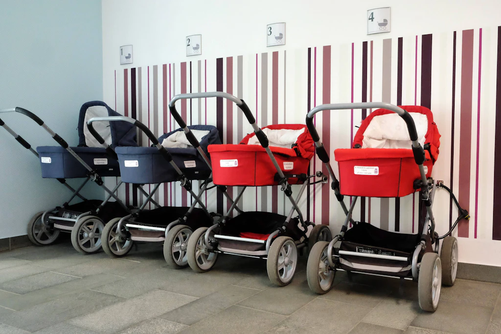 Kinderwagenparkplatz in einer Geburtsabteilung in Leipzig: Wo früher mehr Kinder geboren wurden, machen sich die Folgen des demografischen Wandels inzwischen bemerkbar.