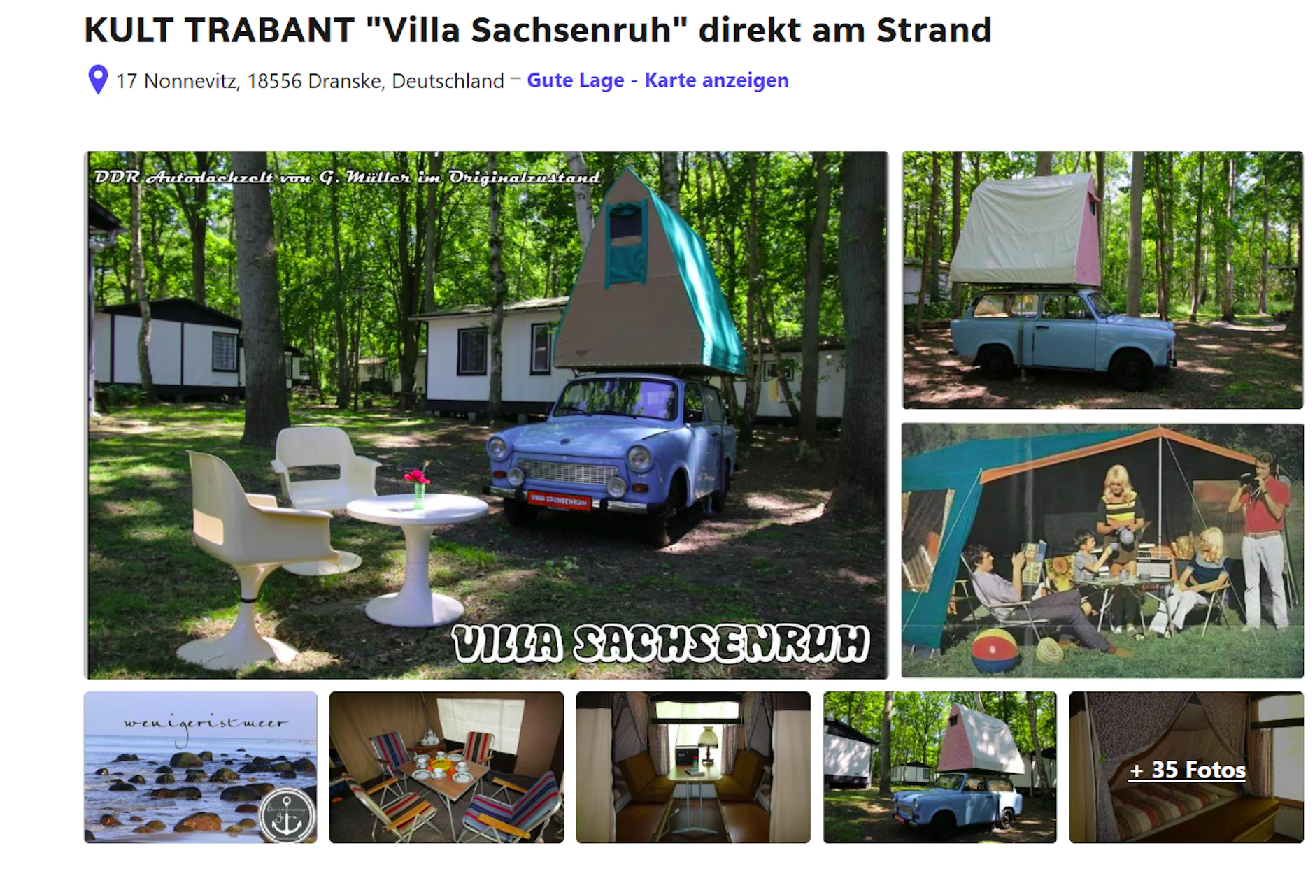 Ostalgie pur: Besonders authentisch lässt es sich in diesem Trabi-Dachzelt schlafen.