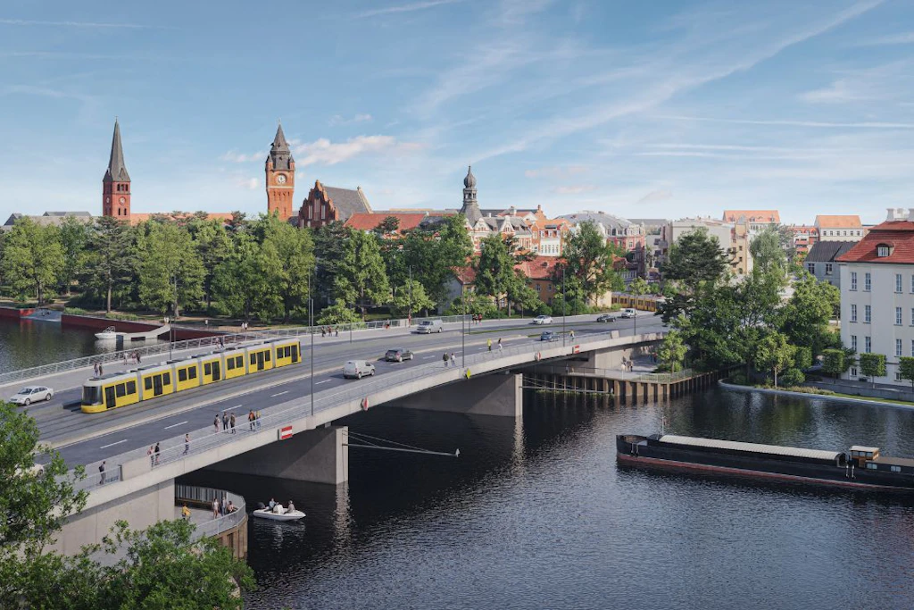 Freier Blick auf die Altstadt Köpenick: Die Visualisierung zeigt, wie die neue Brücke aussieht. Kein Tragwerk soll die Sicht behindern.