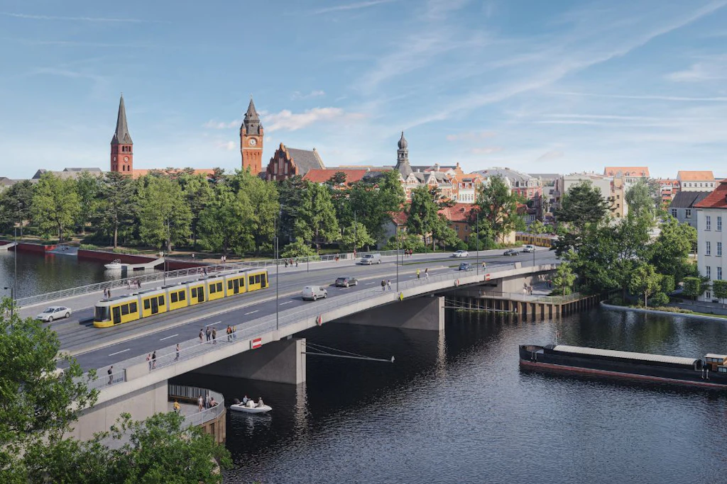 Freier Blick auf die Altstadt Köpenick: Die Visualisierung zeigt, wie die neue Brücke aussieht. Kein Tragwerk soll die Sicht behindern.