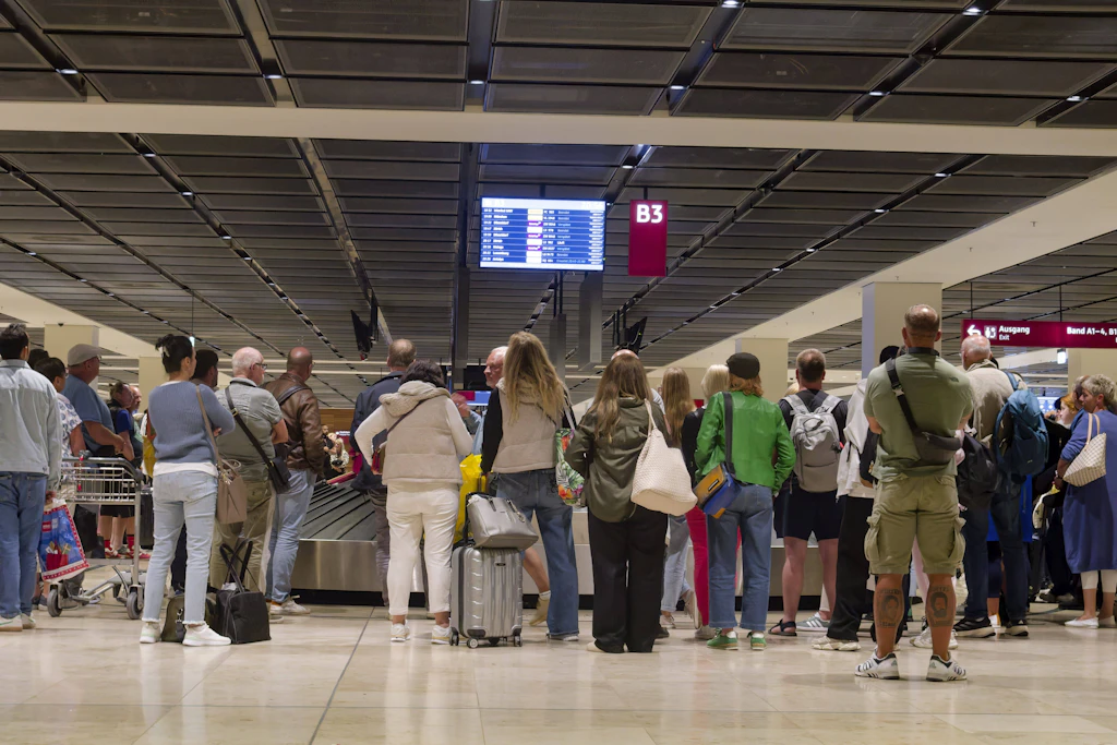 Fluggäste warten auf ihr Gepäck am Flughafen BER. (Symbolbild)