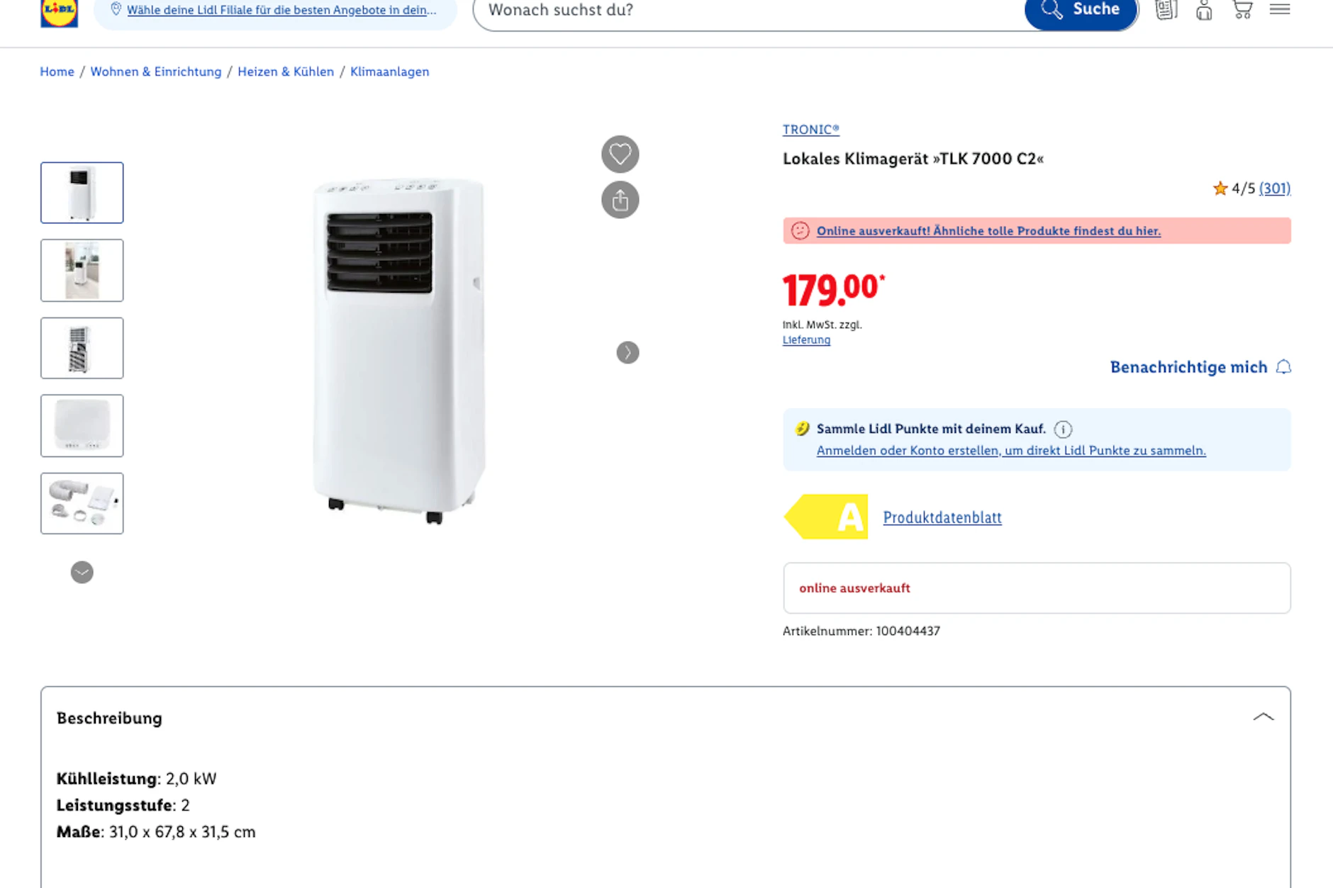 Bei den Abzocken handelt es sich um diese ausverkaufte Klimaanlage für 179 Euro.