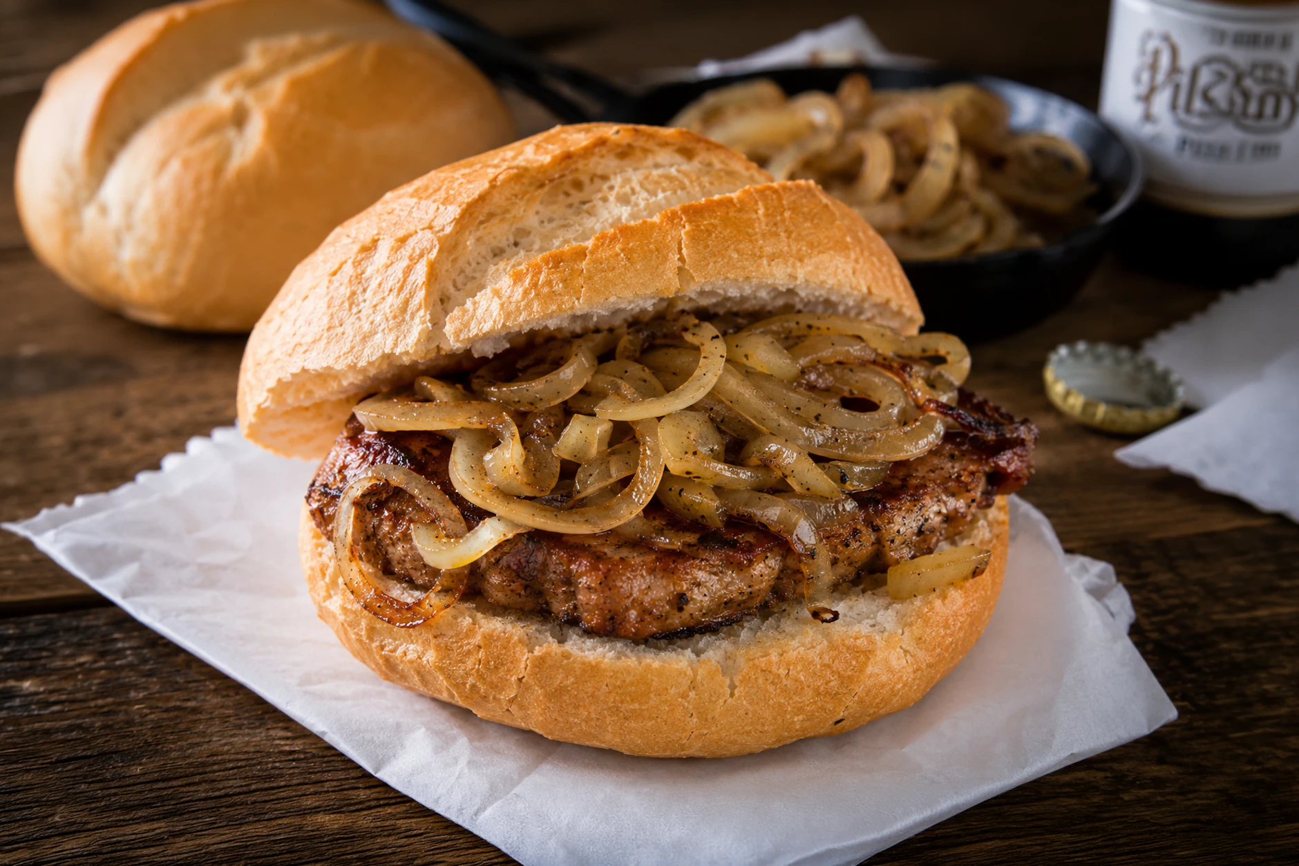 Da läuft Grill-Fans das Wasser im Mund zusammen: Nackensteak mit geschorten Zwiebeln im Brötchen sind ein echtes Highlight beim Grillabend!
