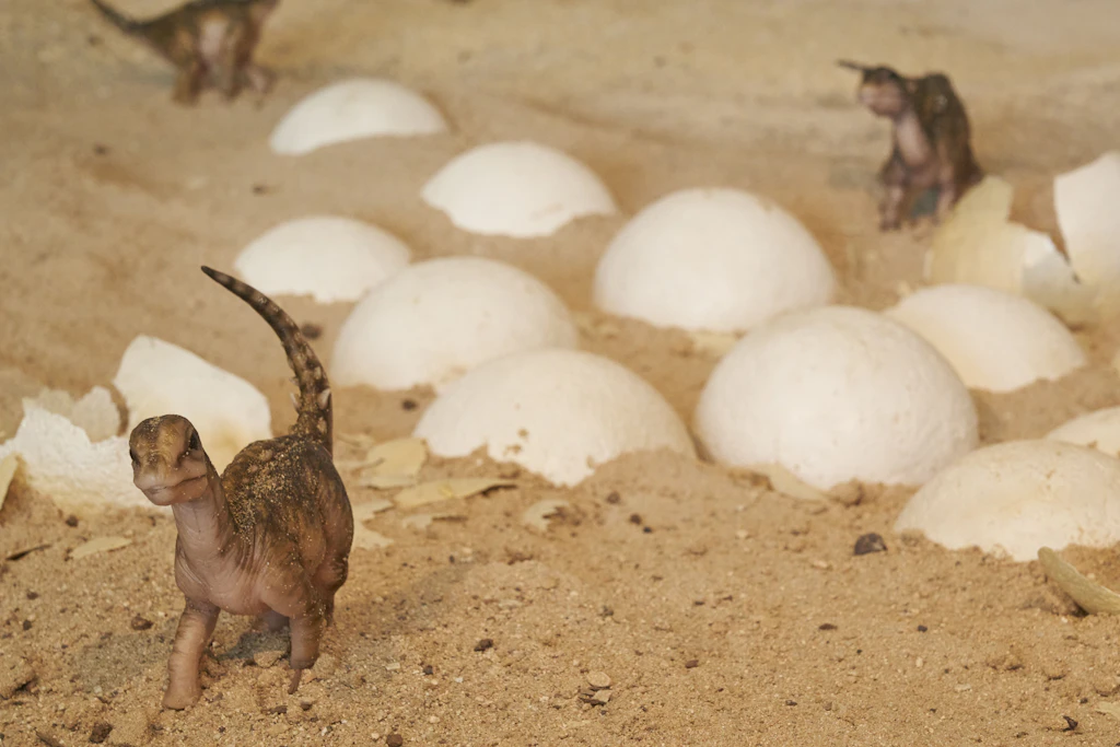Nachbildung neugeborener Dinosaurier im Paläontologischen Museum von Cuenca in Kastilien-La Mancha, Spanien.