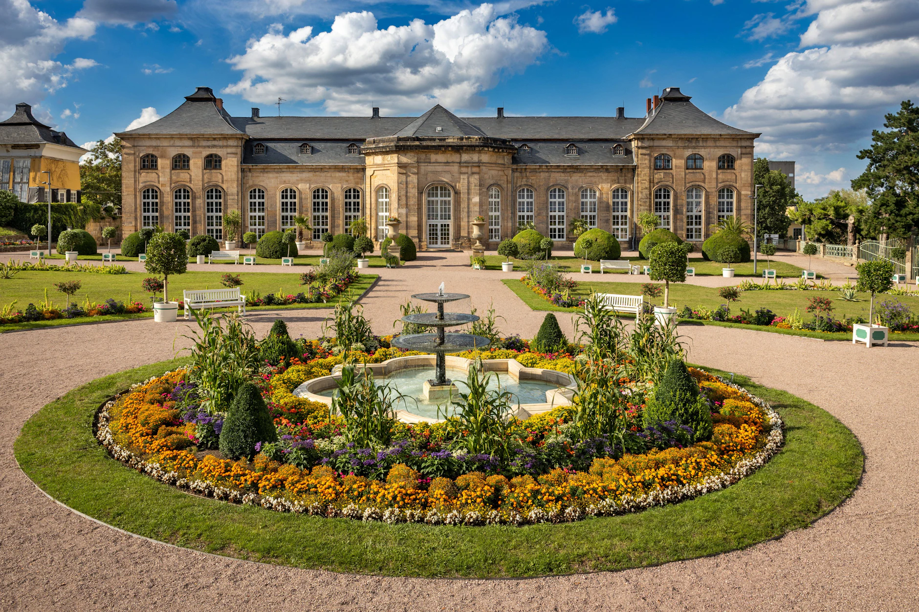 Die spätbarocke Gartenanlage mit Brunnen im Schlosspark des Schlosses Friedenstein wurde vom Unwetter verwüstet (Archivbild).