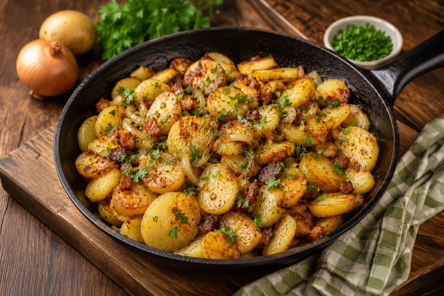 In der Pfanne werden die Bratkartoffeln richtig knusprig. Doch damit das gelingt, braucht es etwas Geduld. Im Rezept lesen Sie, wie Sie ganz einfach die besten Bratkartoffeln zubereiten!