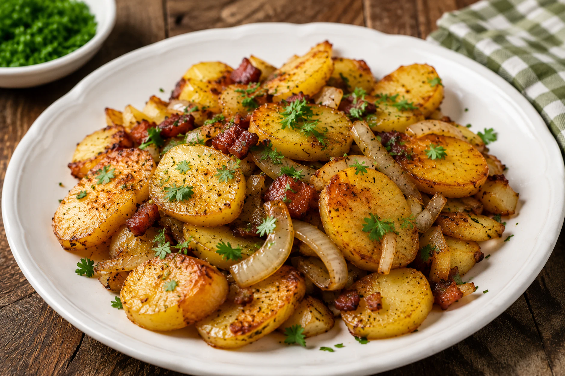 Die Bratkartoffeln kann man als Beilage servieren oder einfach so genießen.