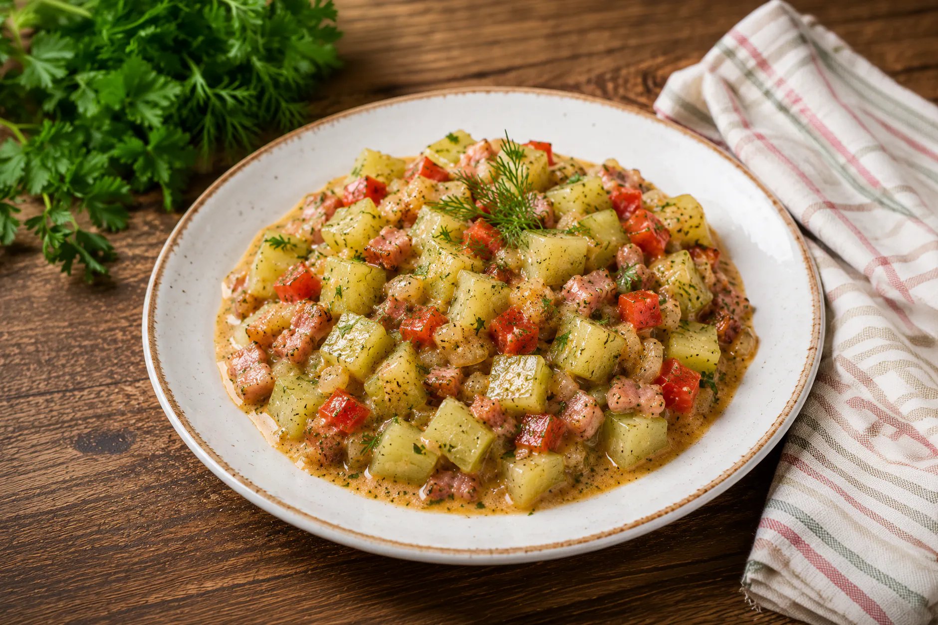 Kräutergurken sind die beste Gemüsepfanne für den Sommer. Frische Gurken, Paprika und etwas Speck machen diese Mischung zu einem echten Gaumenkitzler!