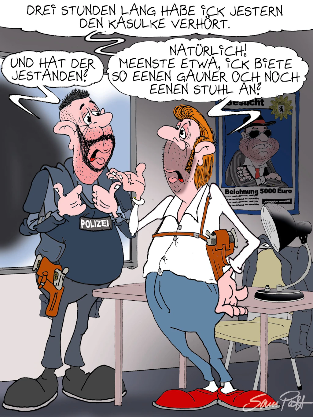 Der Cartoon des Tages kommt von unserem Zeichner Sam Paff. Er hat ein Talent dafür, den besonderen Berliner Humor einzufangen.