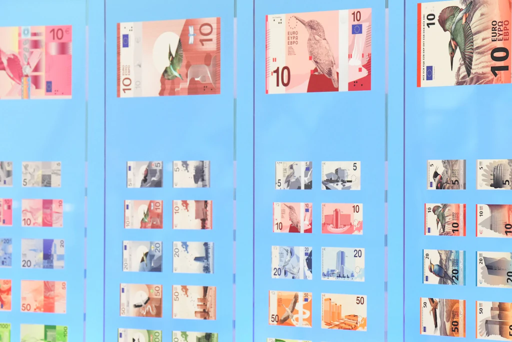 Verschiedene neue Designvorschläge für die zukünftigen Euro-Banknoten.
