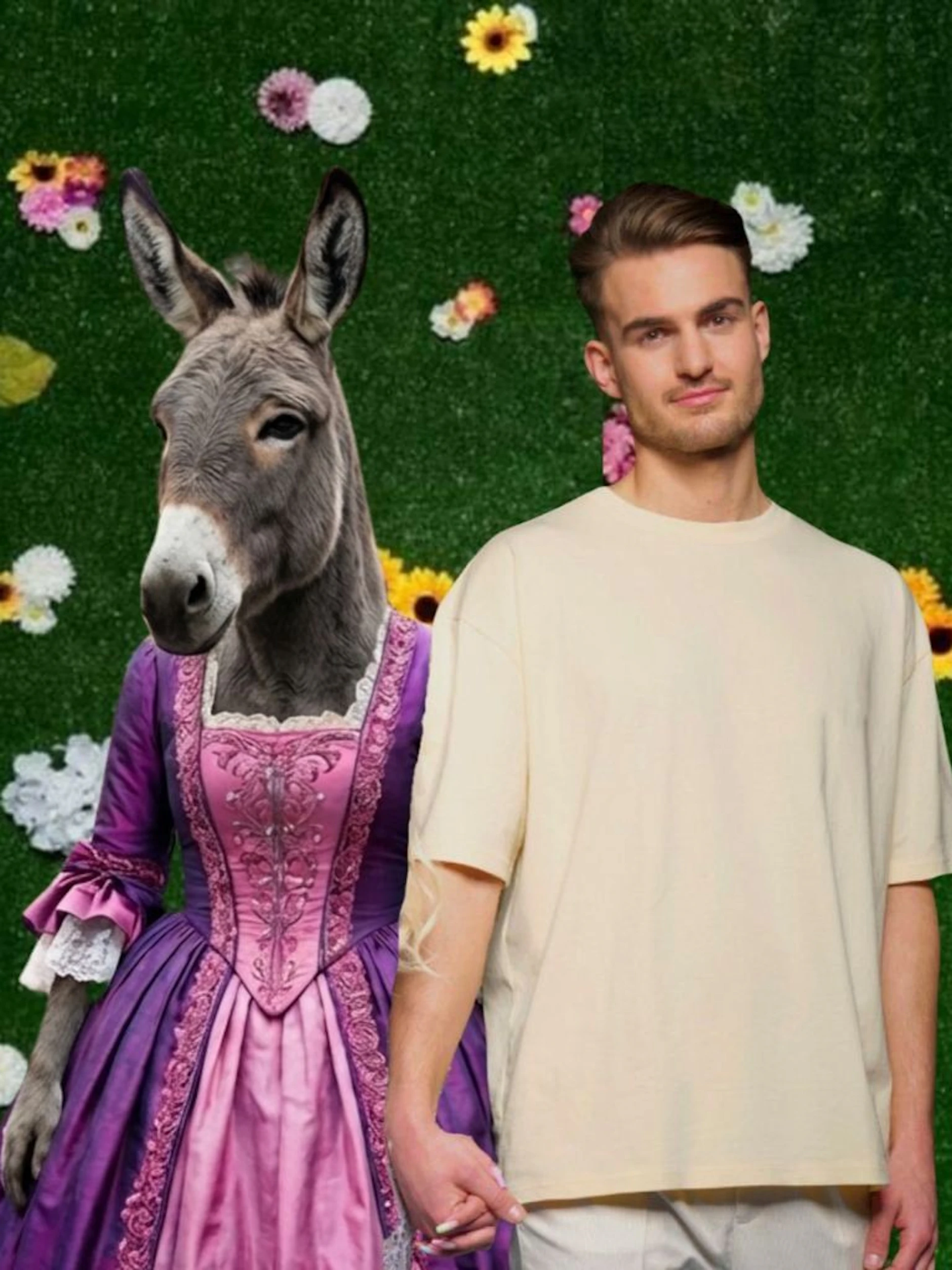 Schon vor Monaten hat Can ein Foto von der KI bearbeiten lassen, das ihn mit einem Esel an seiner Seite zeigt. Ursprünglich war hier Walentina Doronina zu sehen.