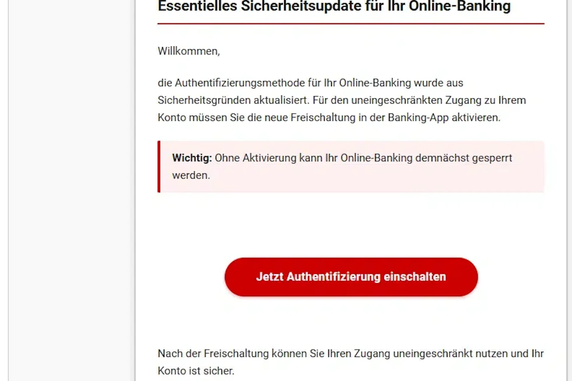 So sieht die gefälschte E-Mail der Sparkasse aus, die in Wirklichkeit von Betrügern kommt.