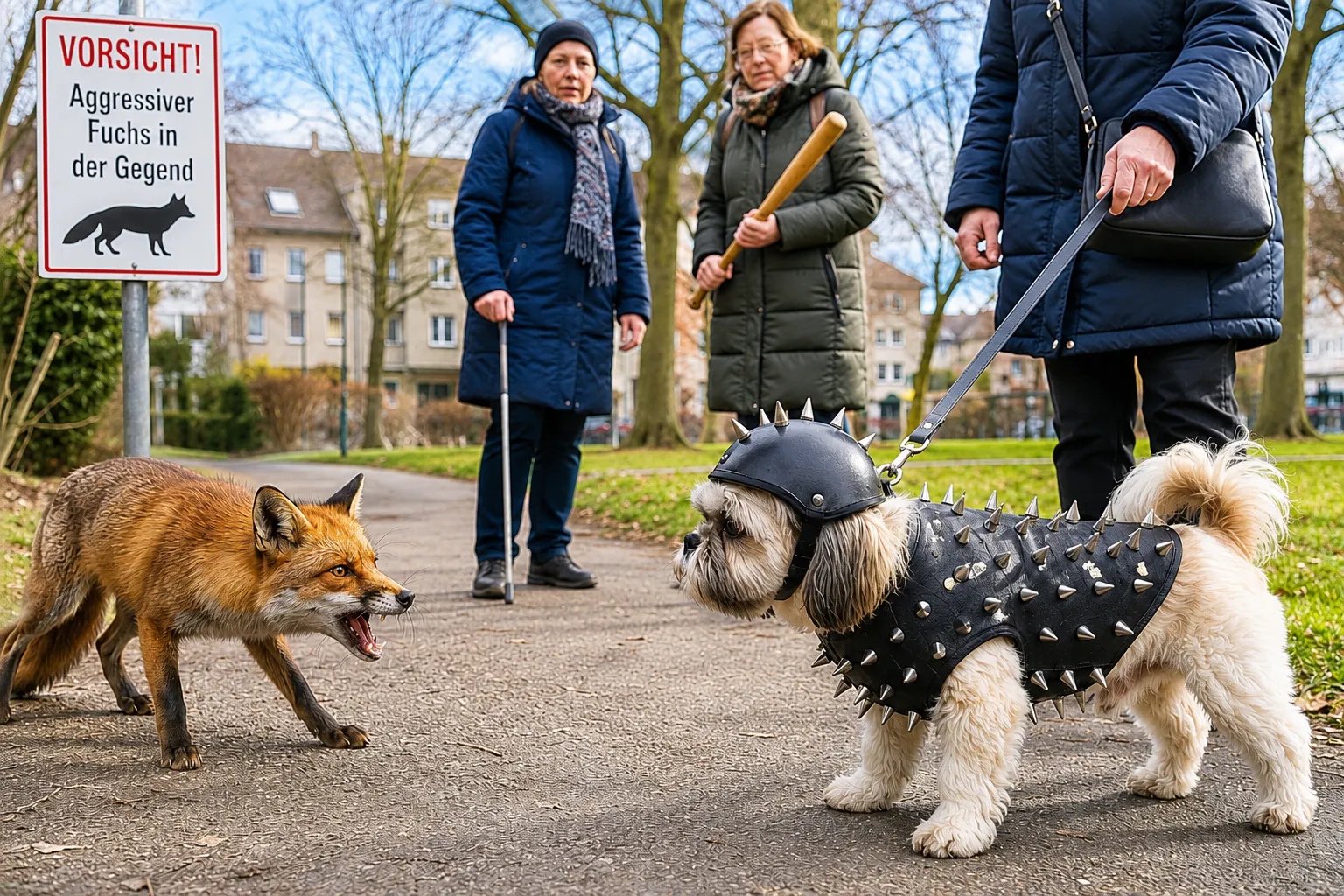 In Reinickendorf statten Hundehalter ihre Verbeiner mit einer Schutzrüstung aus, um sie vor einem aggressiven Fuchs zu schützen.