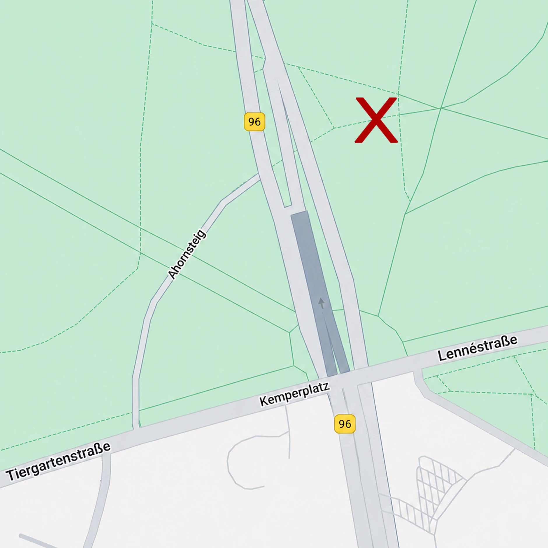 An dieser Stelle im Tiergarten passierte die Horror-Fahrt. Der Autofahrer soll vom Kemperplatz kommend in den Ahornsteig eingebogen und parallel zur Lennéstraße durch den Park gerast sein.