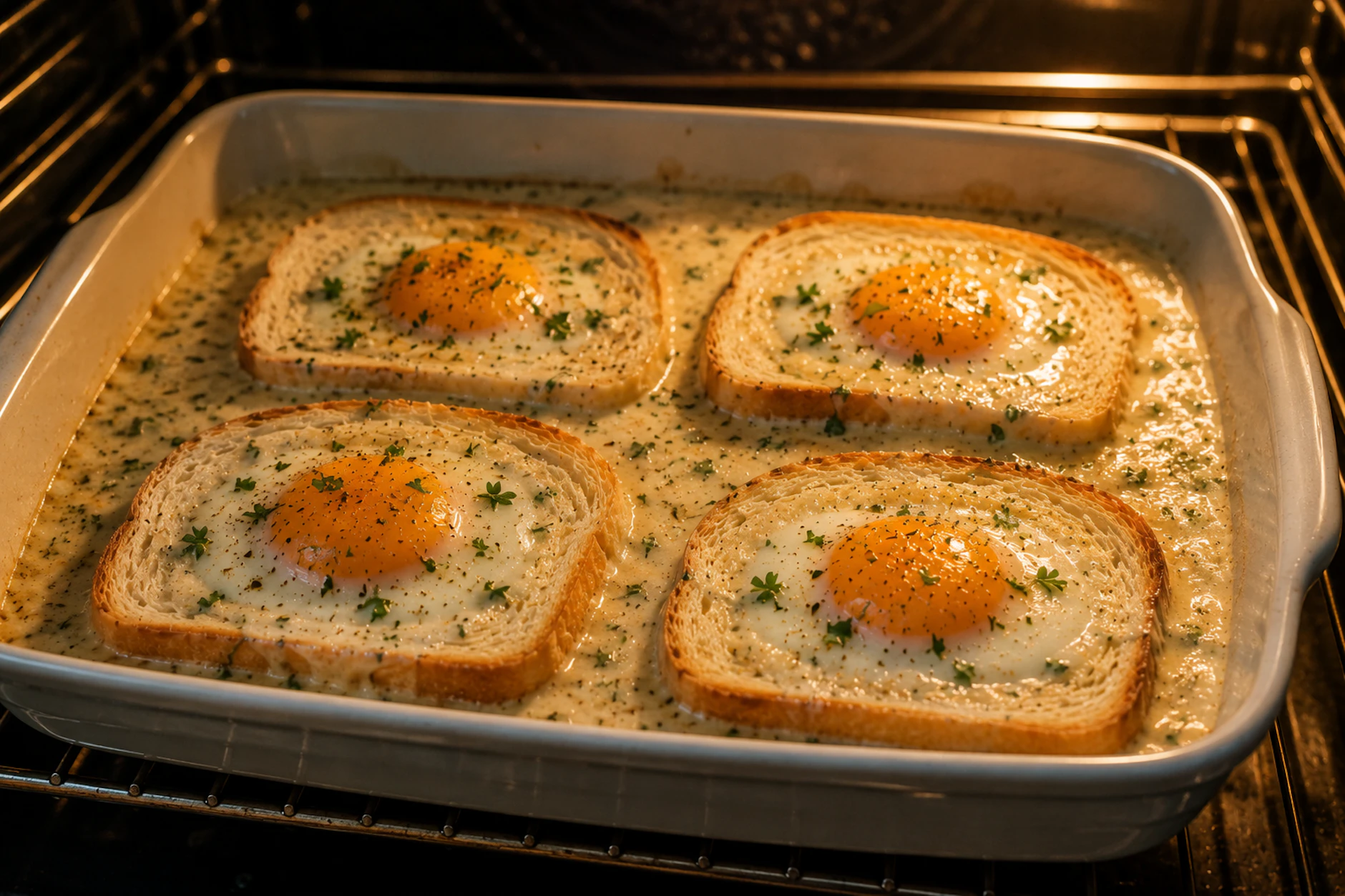 Die Eierringe werden im Ofen in der Soße gebacken. Ein Rezept, wie gemacht für ein simples und trotzdem richtig edles Abendbrot!
